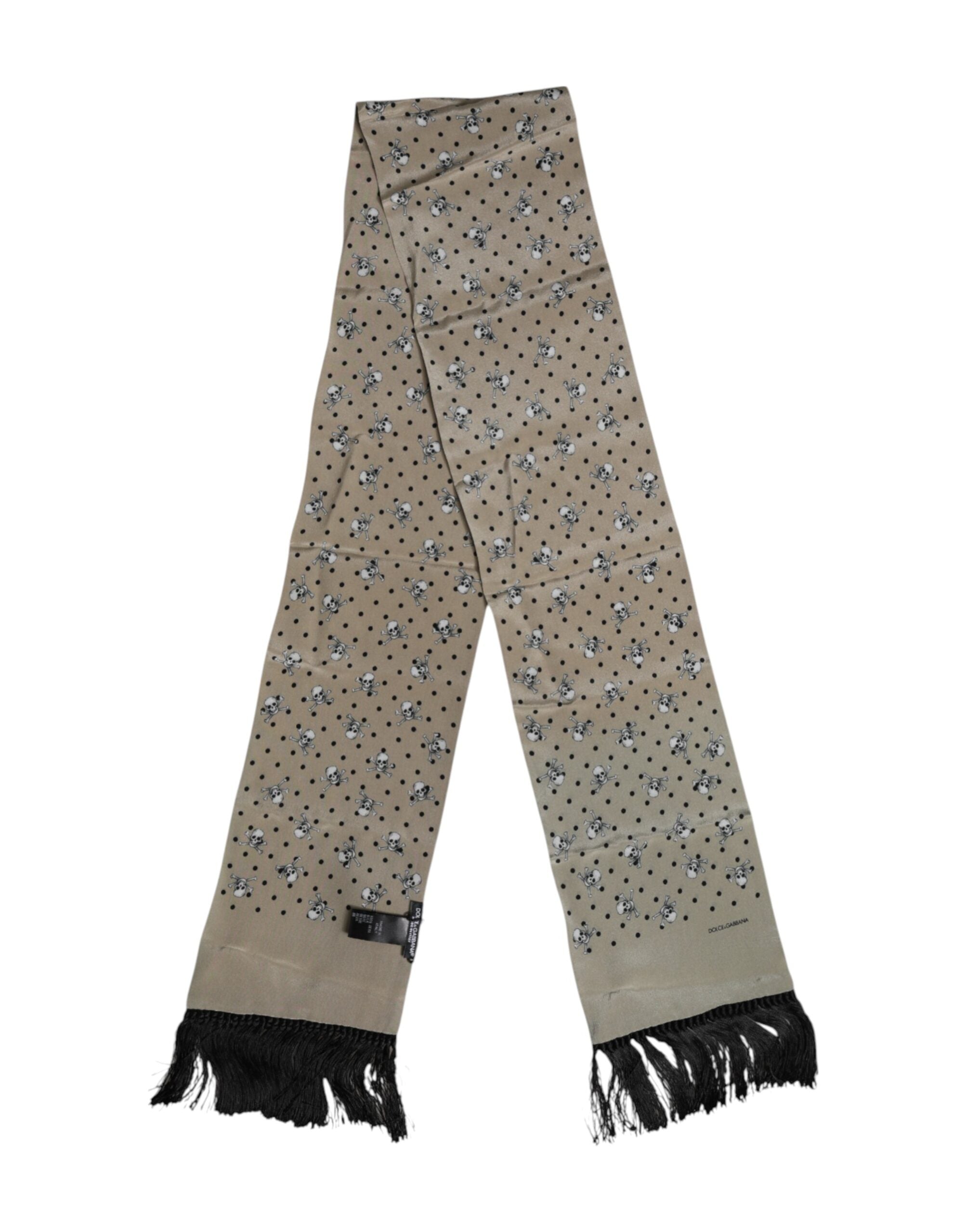Dolce & Gabbana Grå Dödskallar Sidenfransar Herr Foulard Halsduk
