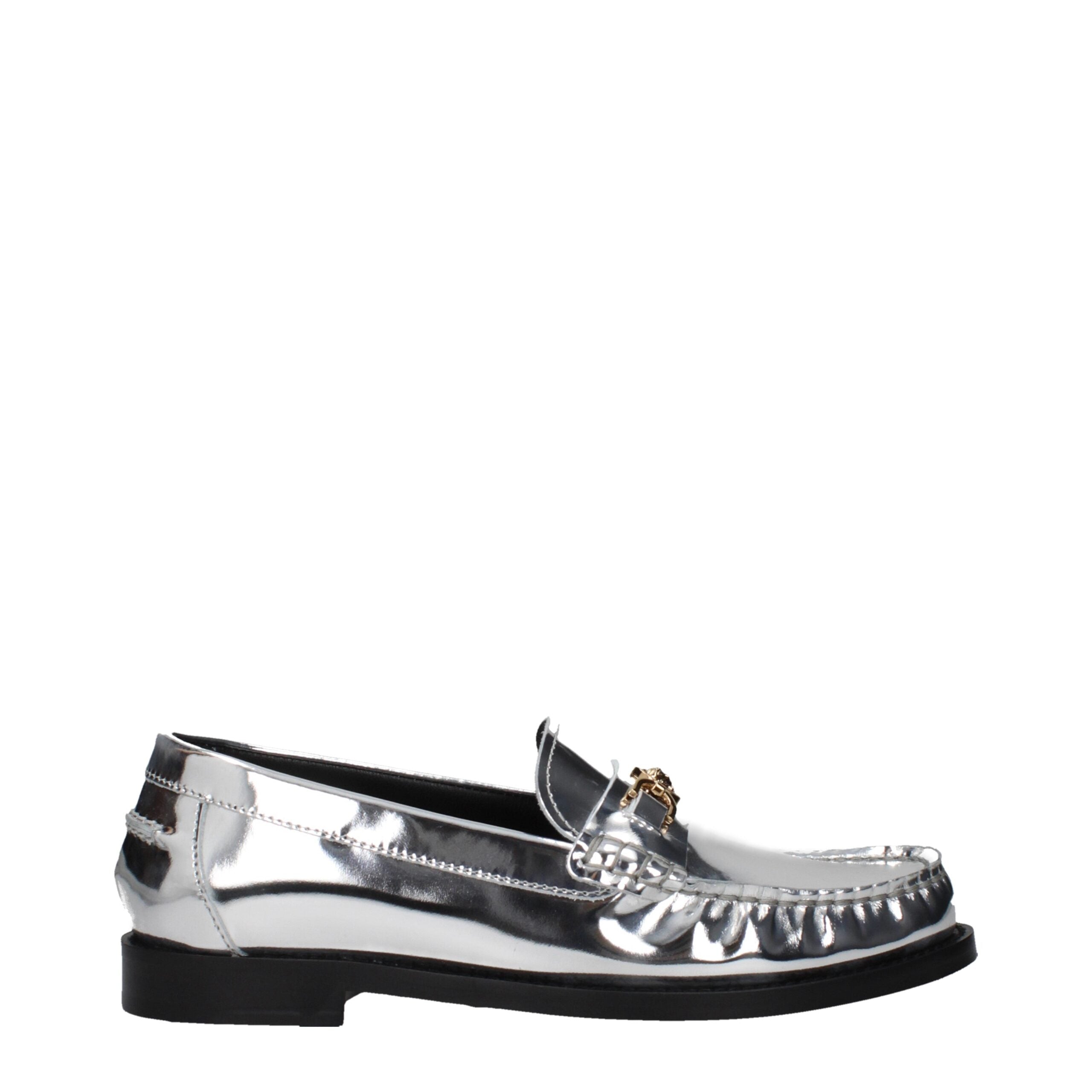 Versace Grå Läder Slip-On Loafers