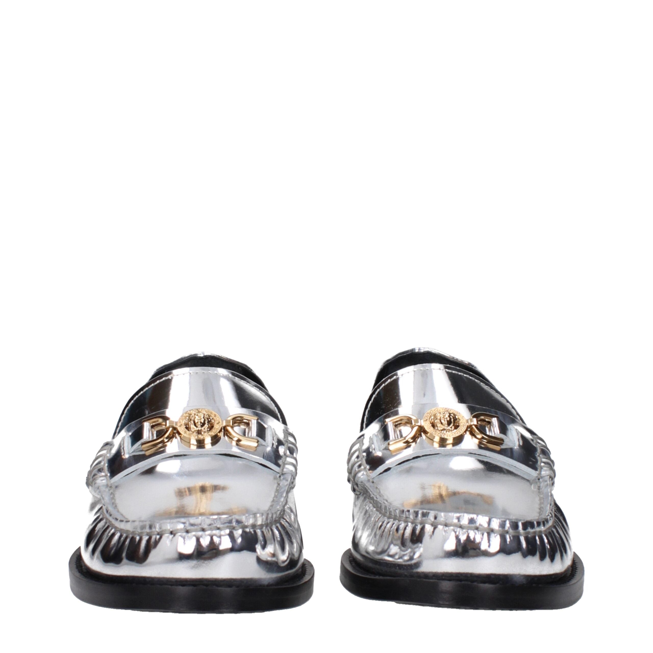 Versace Grå Läder Slip-On Loafers