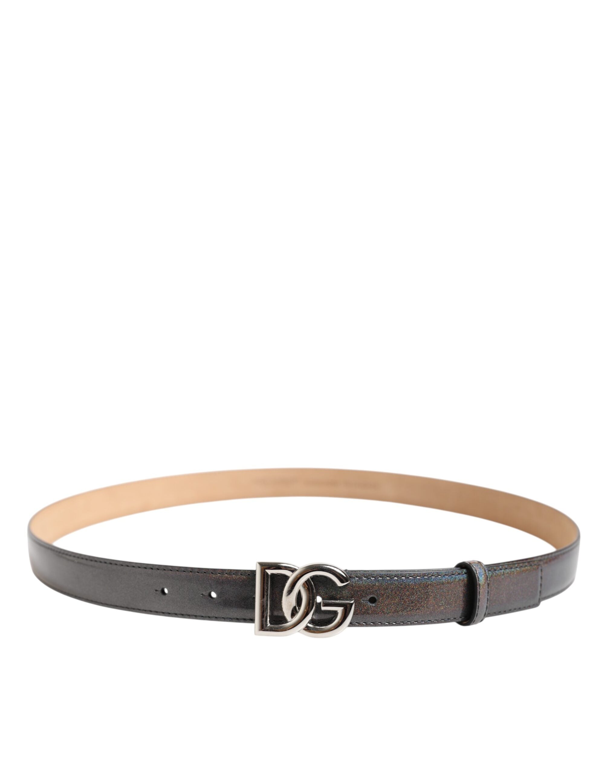 Dolce & Gabbana Metallic Läderbälte Silverfärgat Logotypspänne