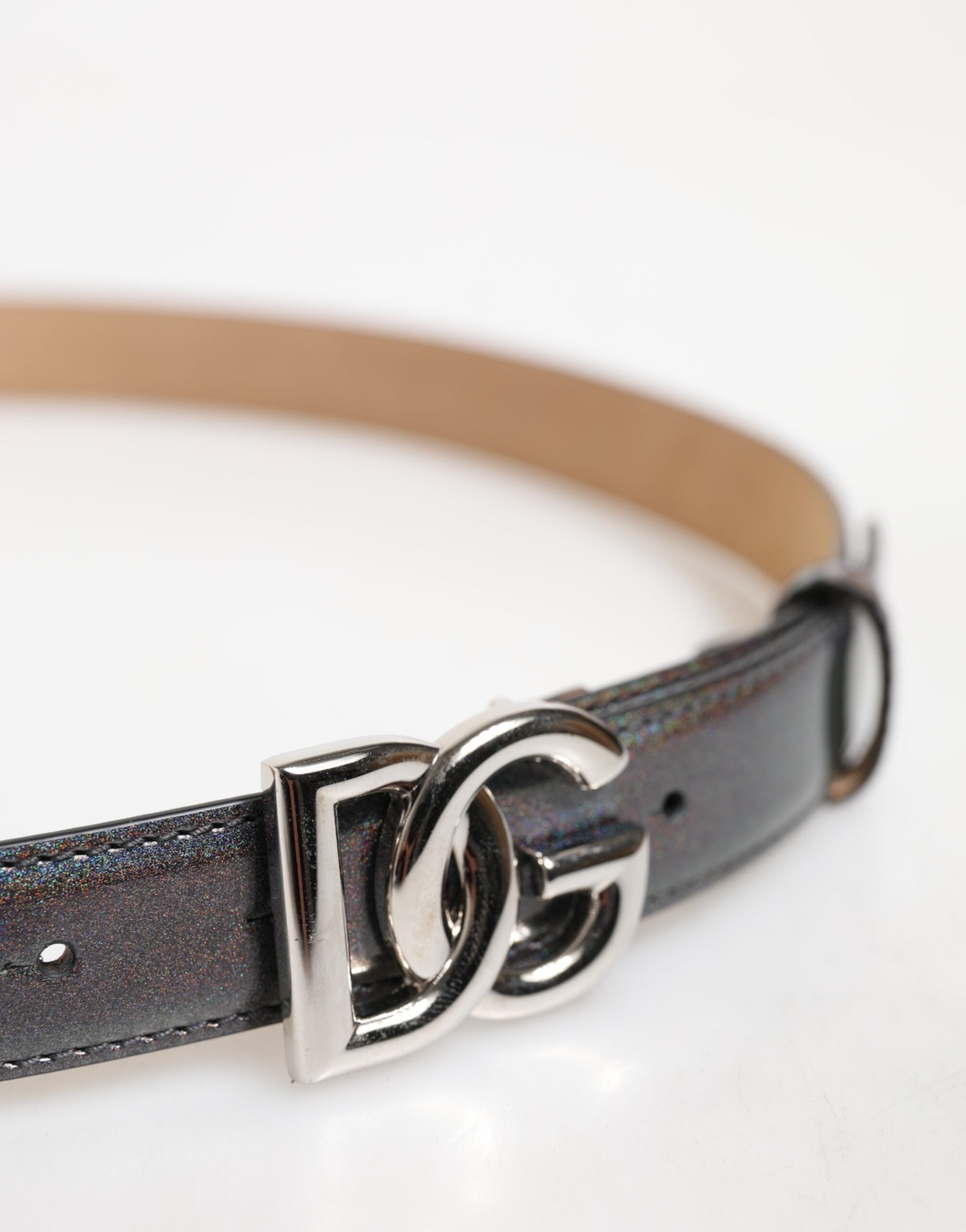 Dolce & Gabbana Metallic Läderbälte Silverfärgat Logotypspänne