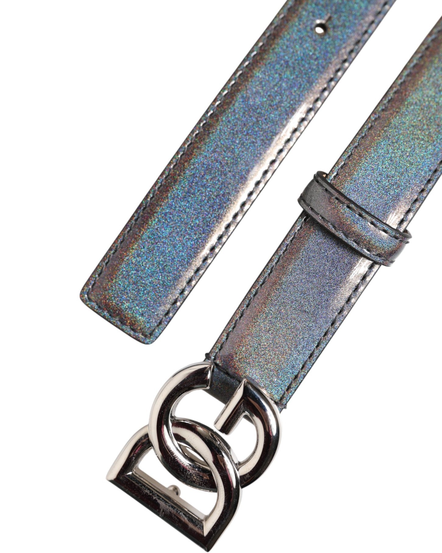Dolce & Gabbana Metallic Läderbälte Silverfärgat Logotypspänne