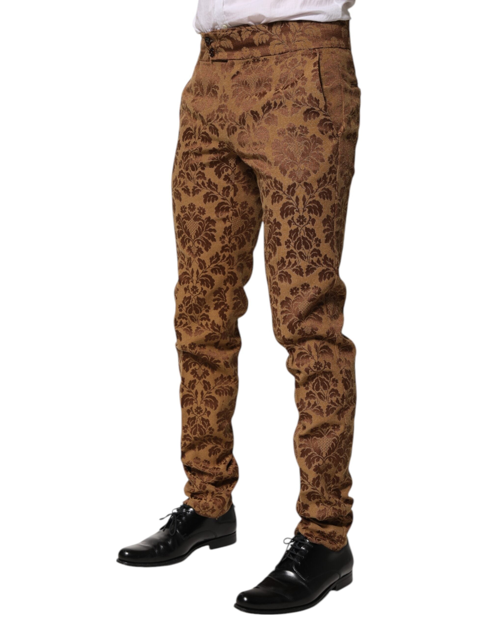 Dolce & Gabbana Bruna Blommiga Jacquard Herr Skinny Byxor