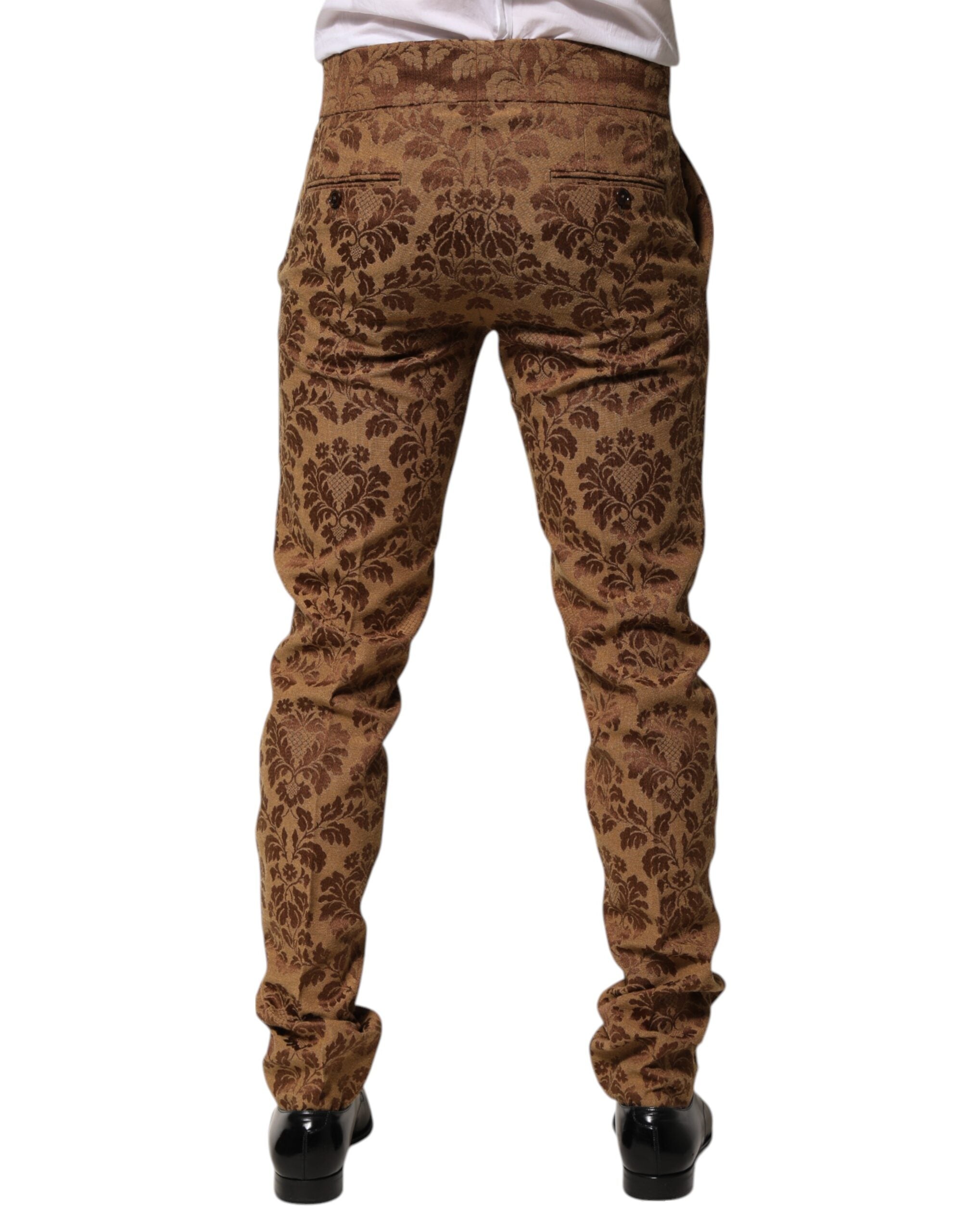 Dolce & Gabbana Bruna Blommiga Jacquard Herr Skinny Byxor