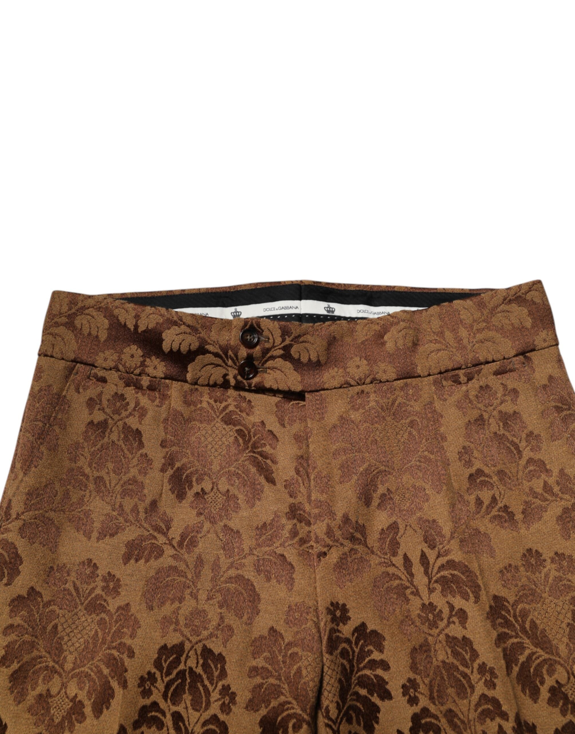 Dolce & Gabbana Bruna Blommiga Jacquard Herr Skinny Byxor