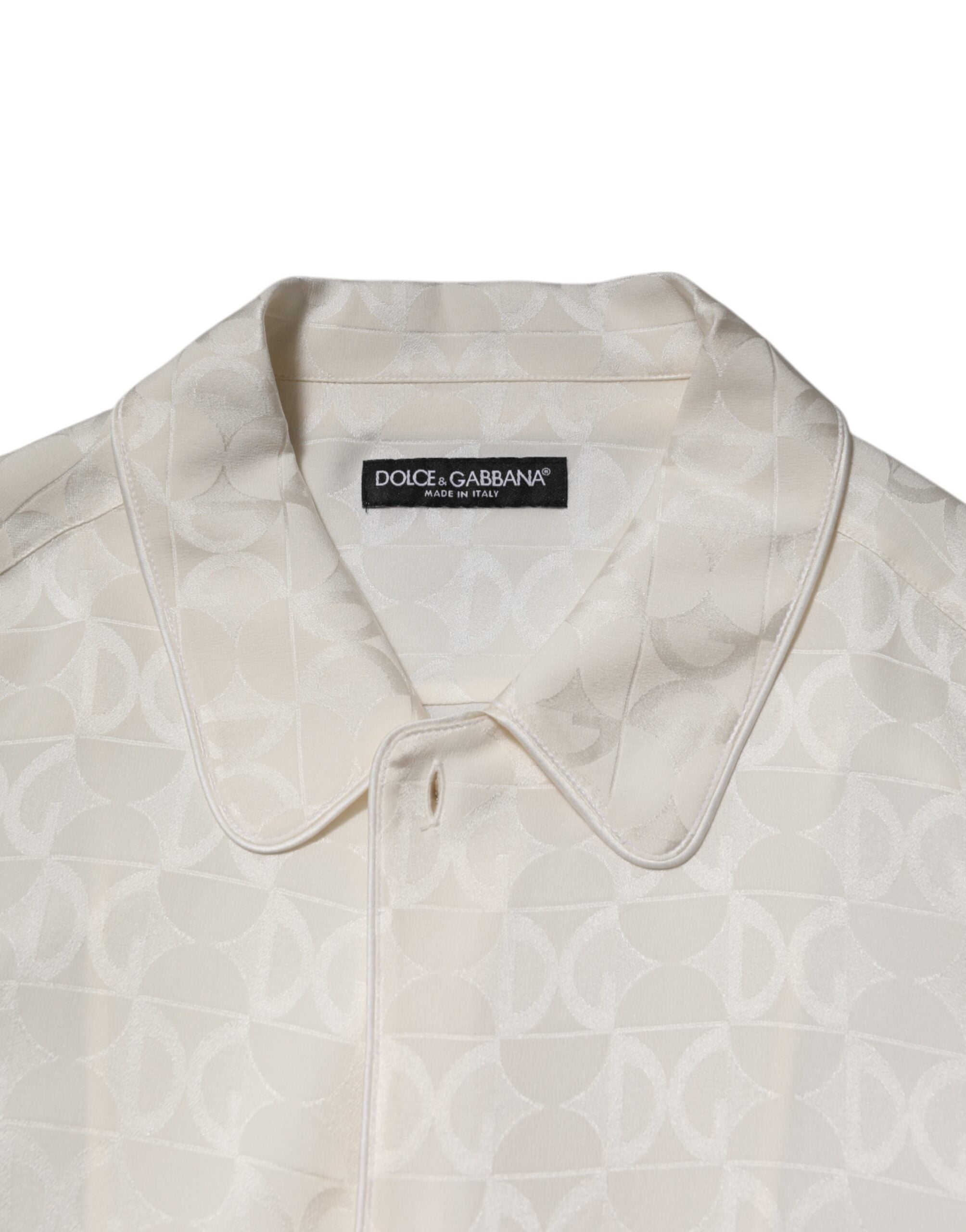 Dolce & Gabbana Vit Sidenskjorta med DG-logotyp och långa ärmar