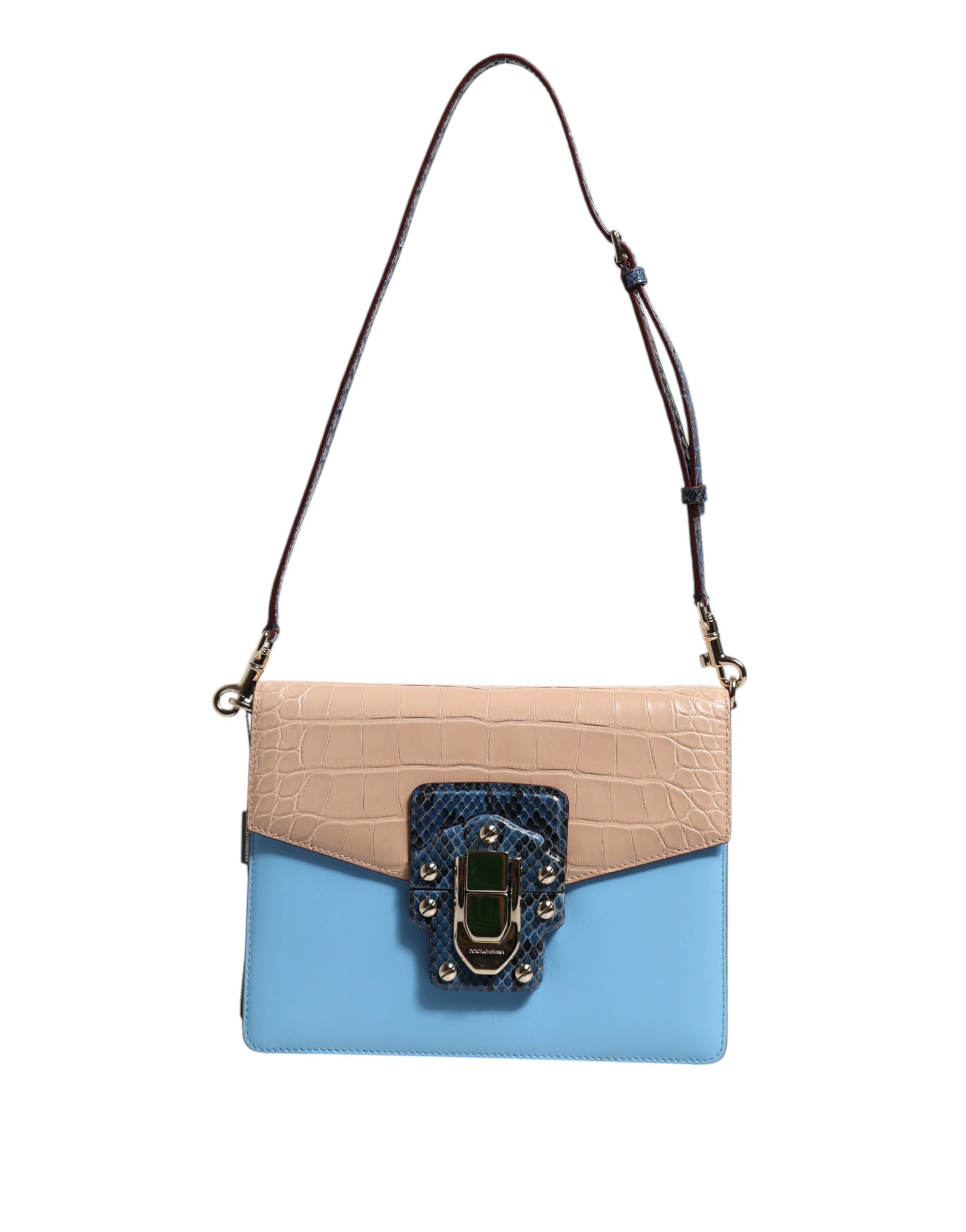 Dolce & Gabbana Blå Beige Exotisk Läder LUCIA Axelväska