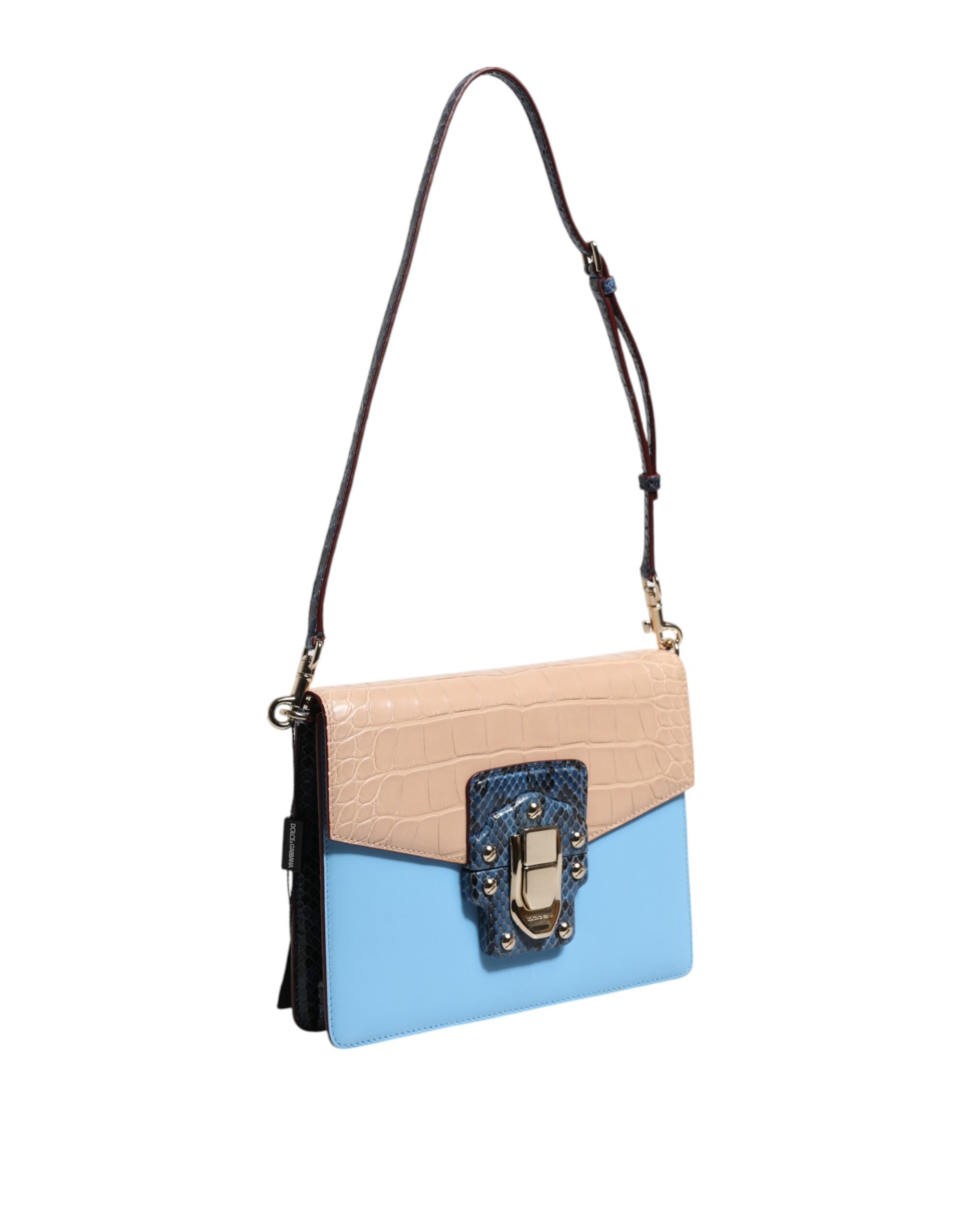 Dolce & Gabbana Blå Beige Exotisk Läder LUCIA Axelväska