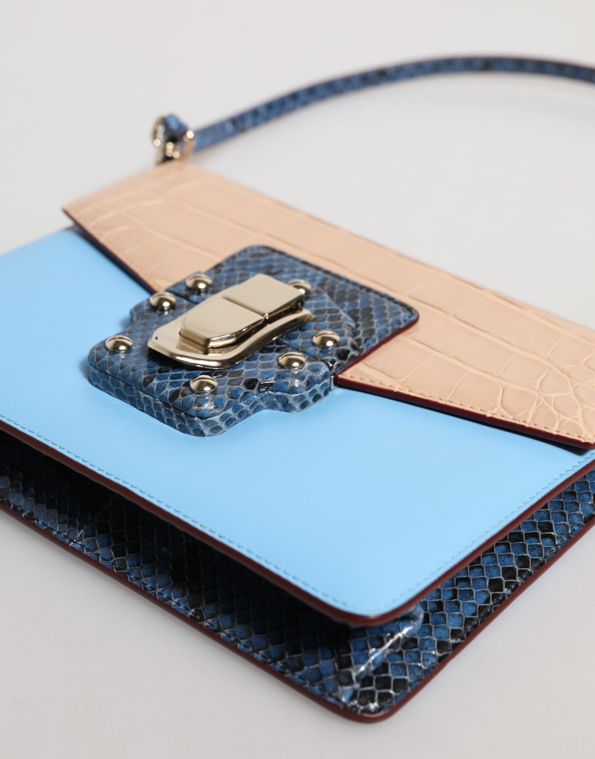 Dolce & Gabbana Blå Beige Exotisk Läder LUCIA Axelväska
