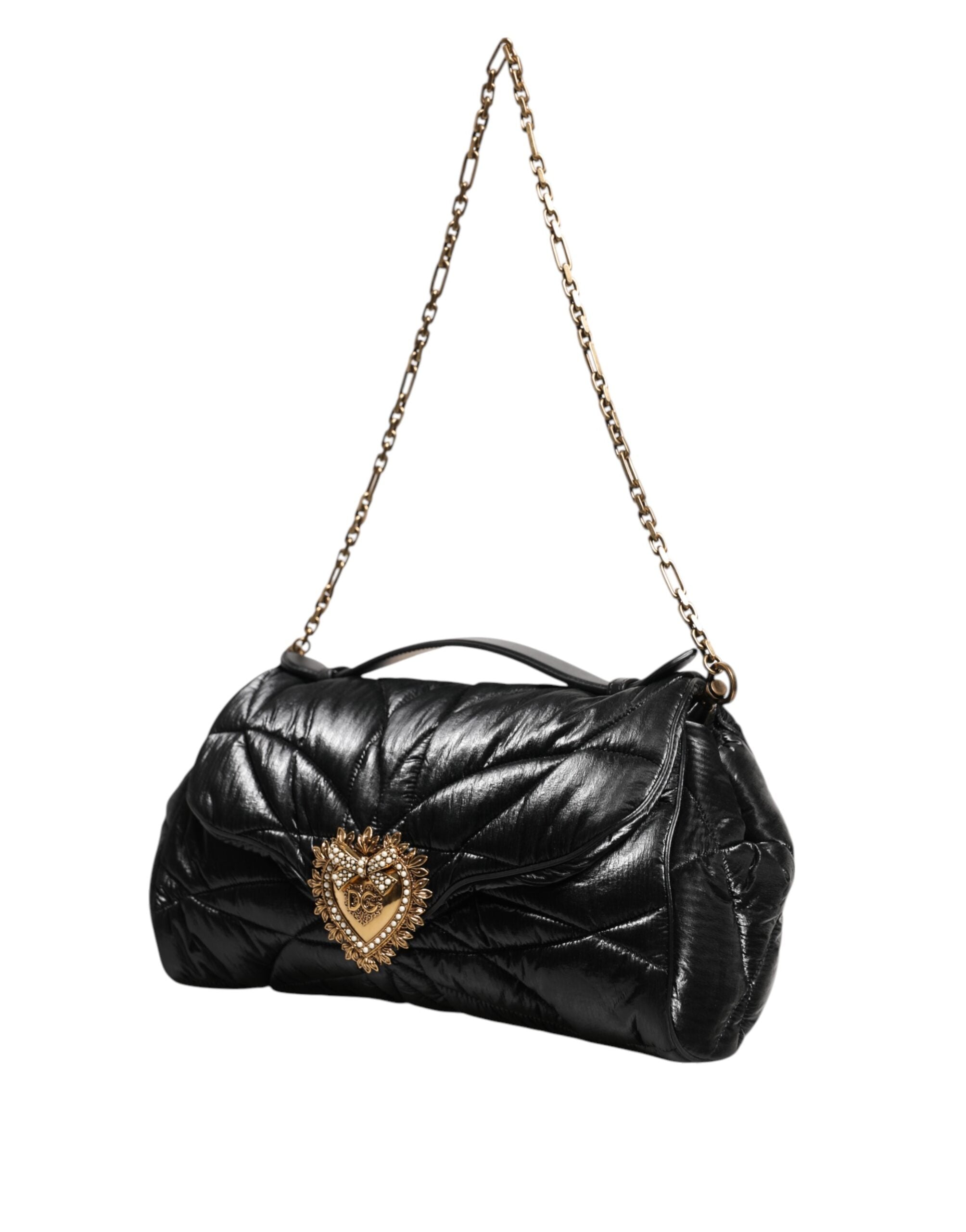 Dolce & Gabbana svart quiltad nylon Devotion-väska med kedjerem