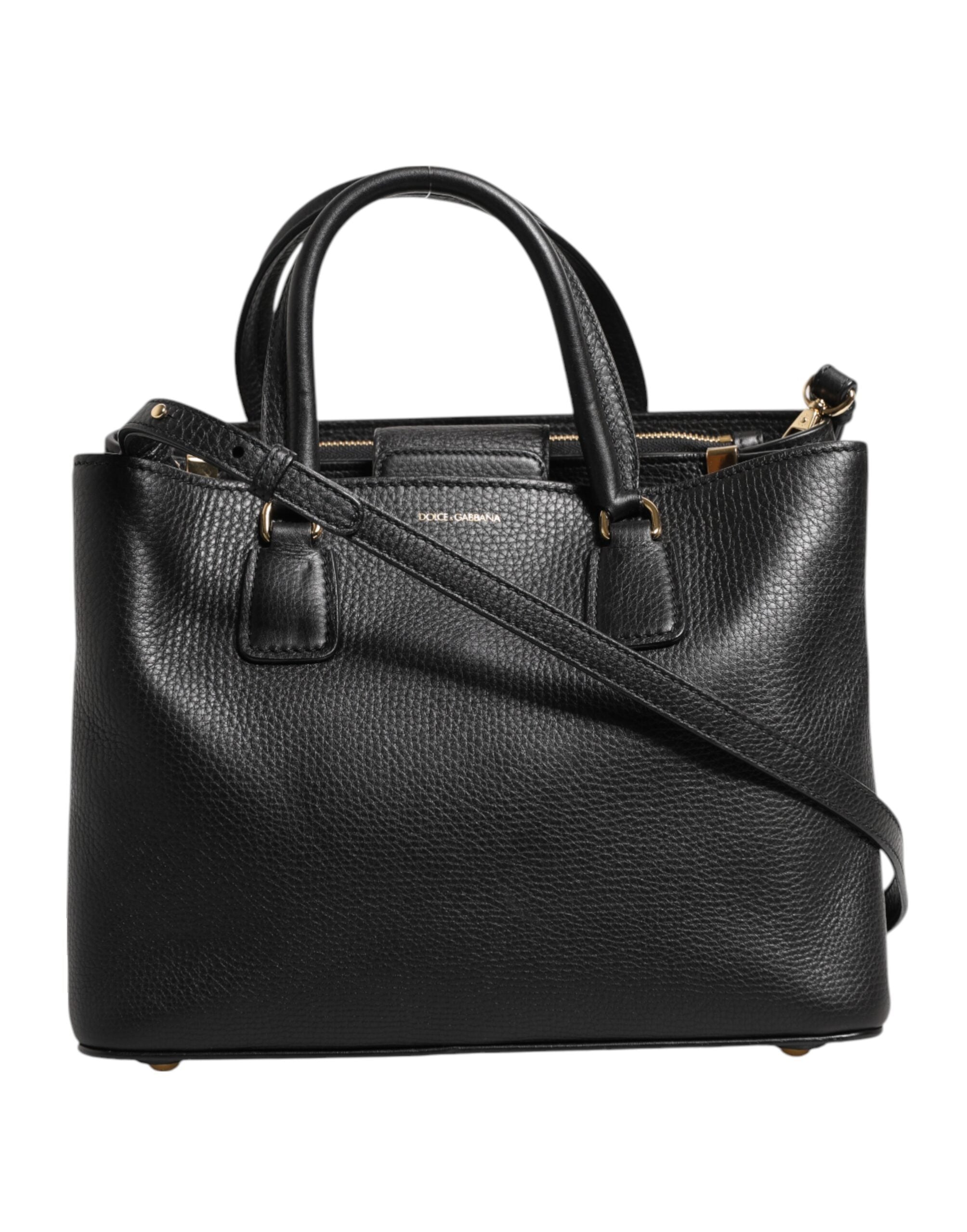 Dolce & Gabbana svart axelväska i kalvskinn med logotyp och plack