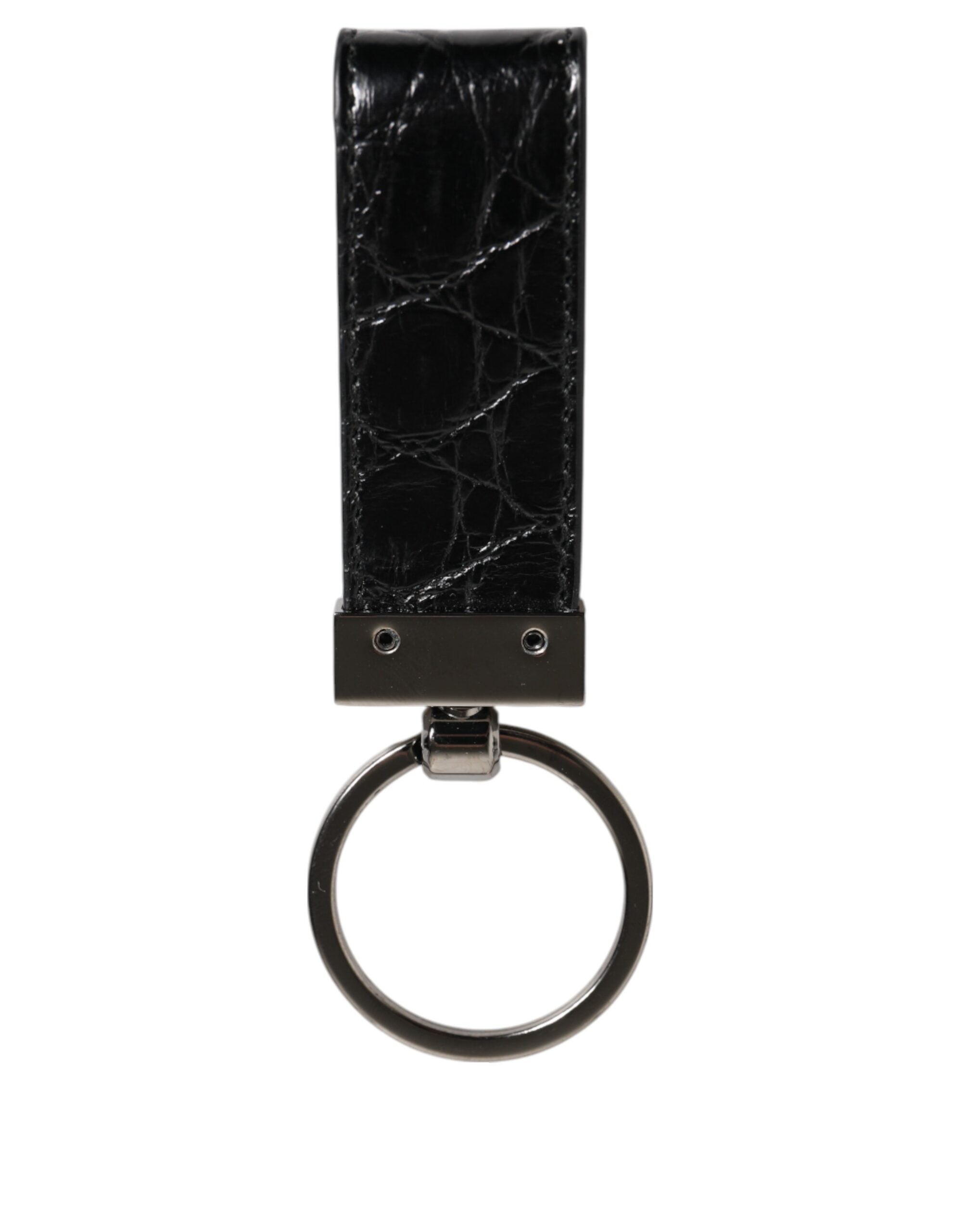 Dolce & Gabbana Nyckelringshållare i svart läder med logotyp i metall, herrnyckelring