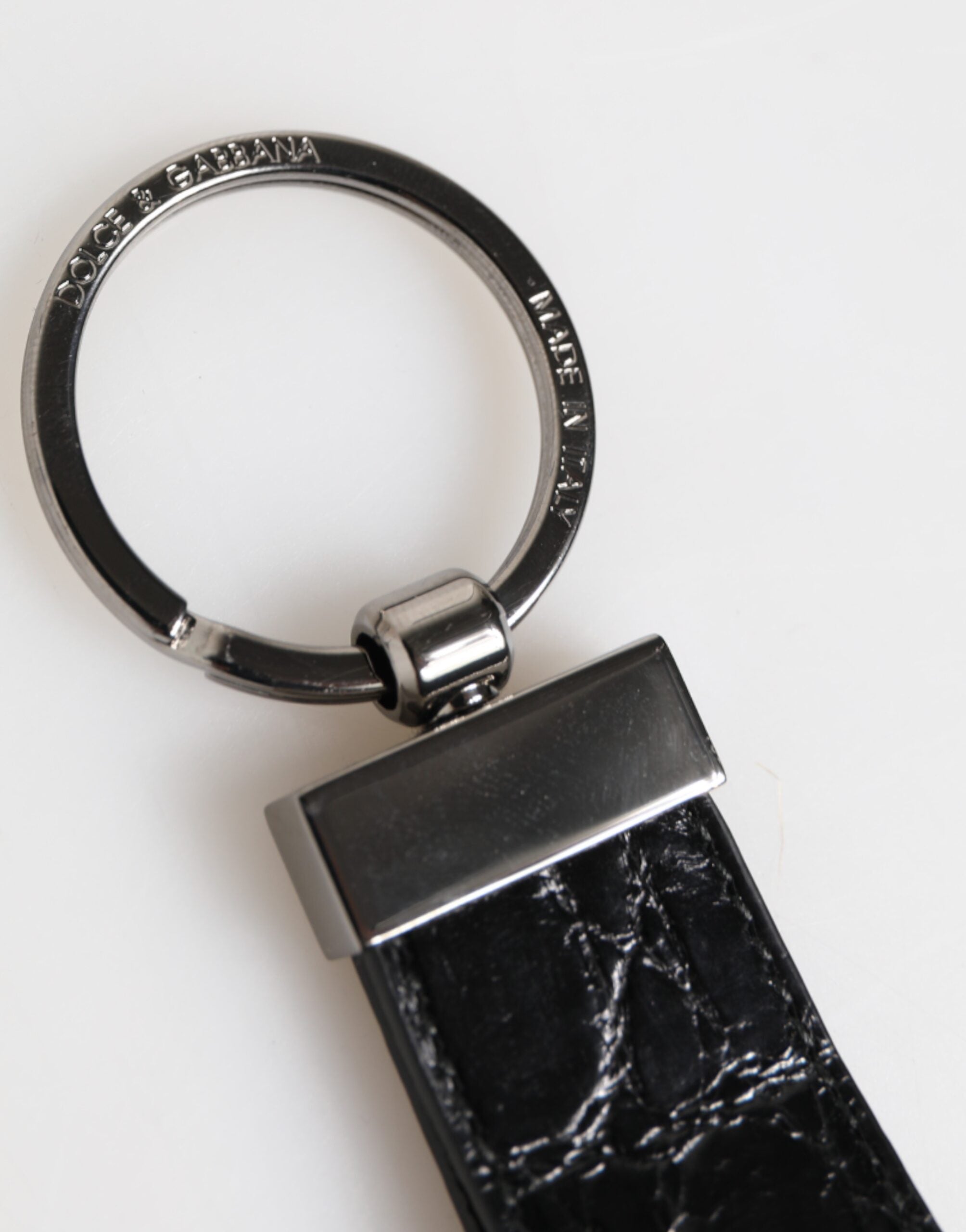 Dolce & Gabbana Nyckelringshållare i svart läder med logotyp i metall, herrnyckelring