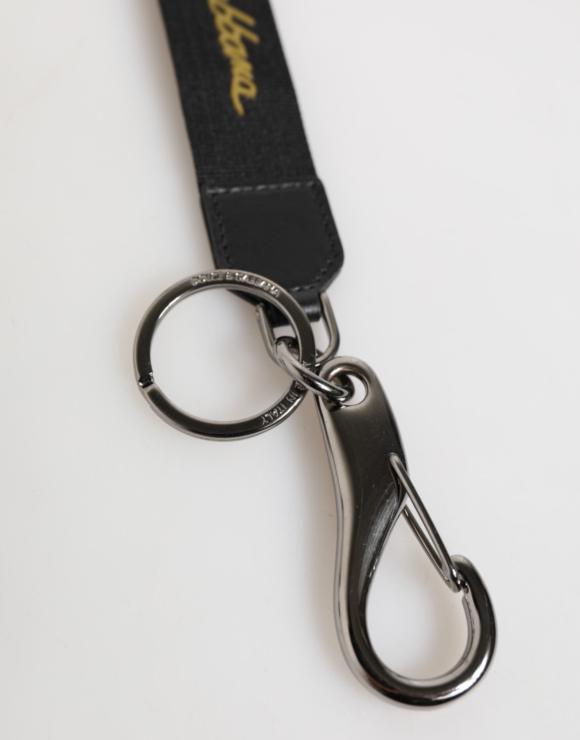 Dolce & Gabbana Svart Gul Polyester DG Logo Silver Nyckelring Nyckelring