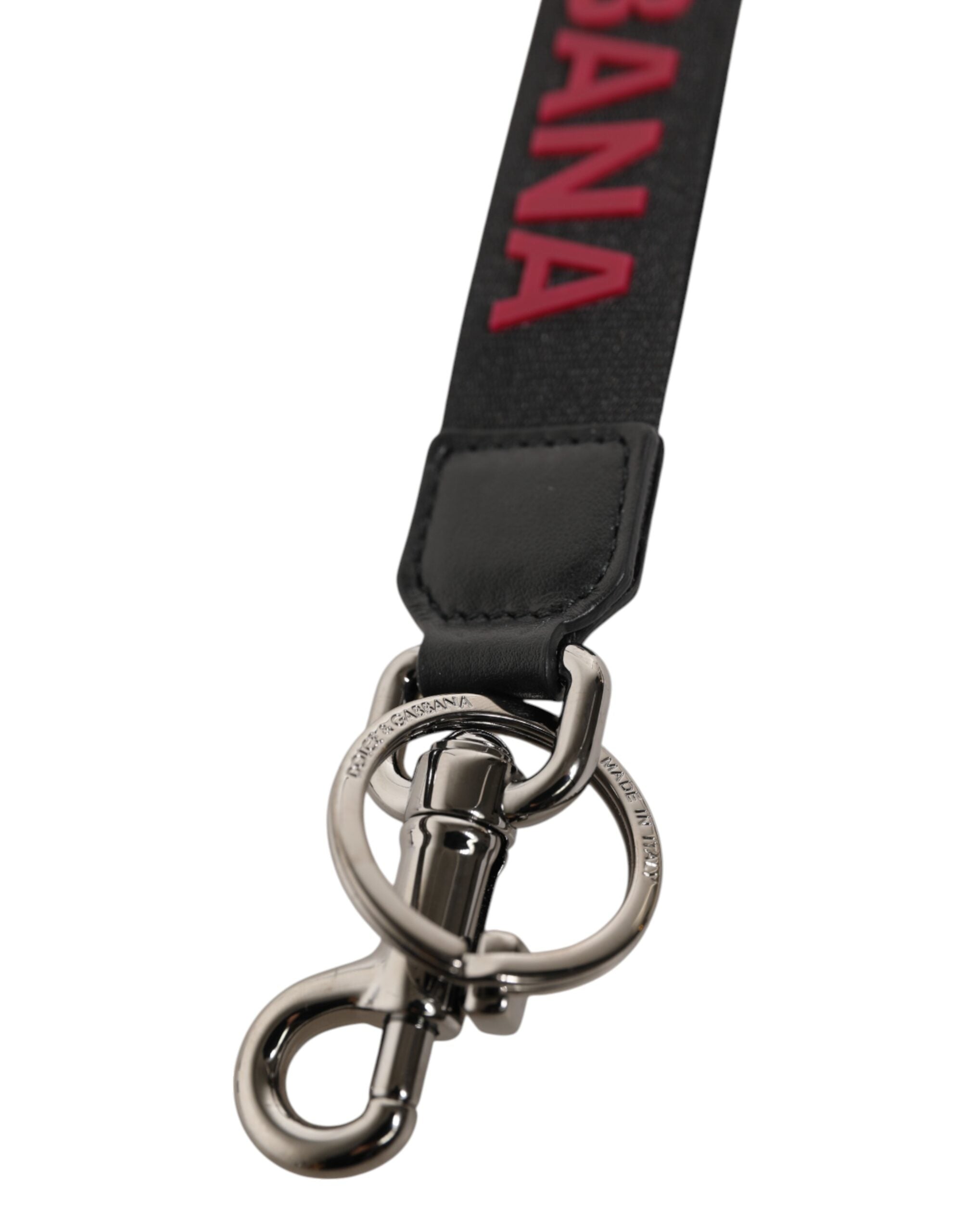 Dolce & Gabbana Svart Röd DG Logo Polyester Silver Herr Nyckelring Nyckelring