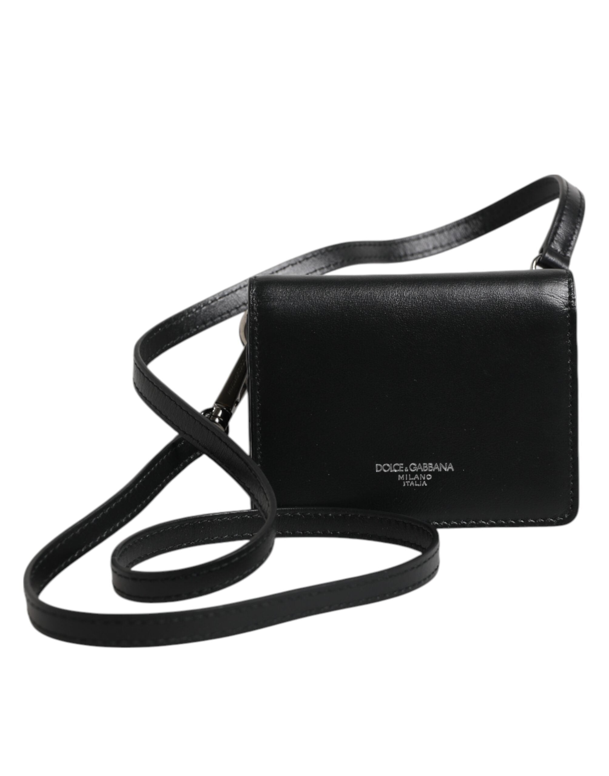 Dolce & Gabbana Svart Läder Bifold Korthållare Axelremsväska Herr