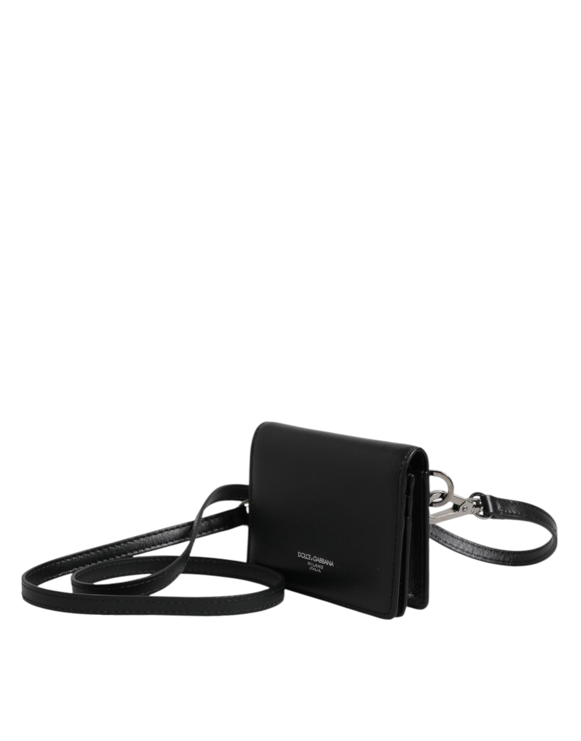 Dolce & Gabbana Svart Läder Bifold Korthållare Axelremsväska Herr