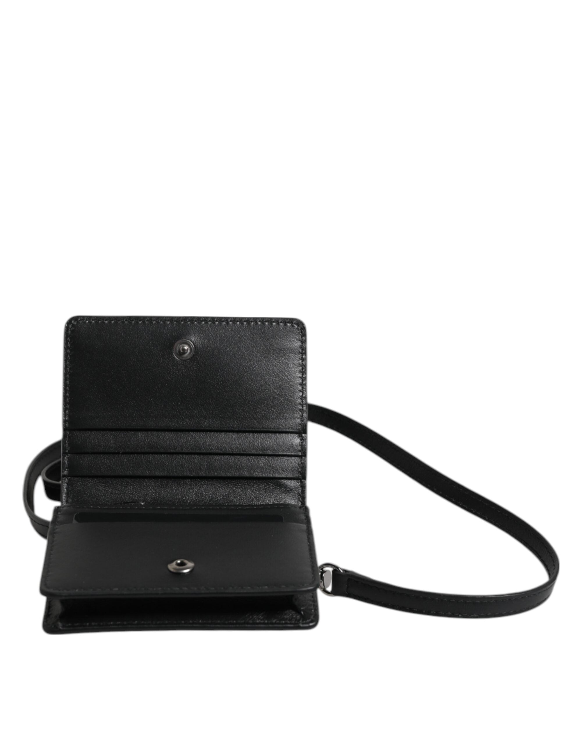 Dolce & Gabbana Svart Läder Bifold Korthållare Axelremsväska Herr