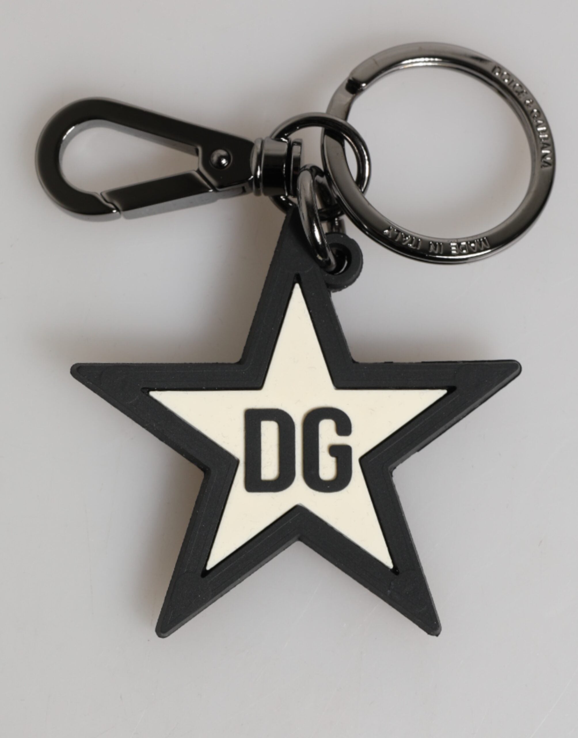 Dolce & Gabbana Vit Svart DG Logo Star Gummi Herrnyckelring Nyckelring