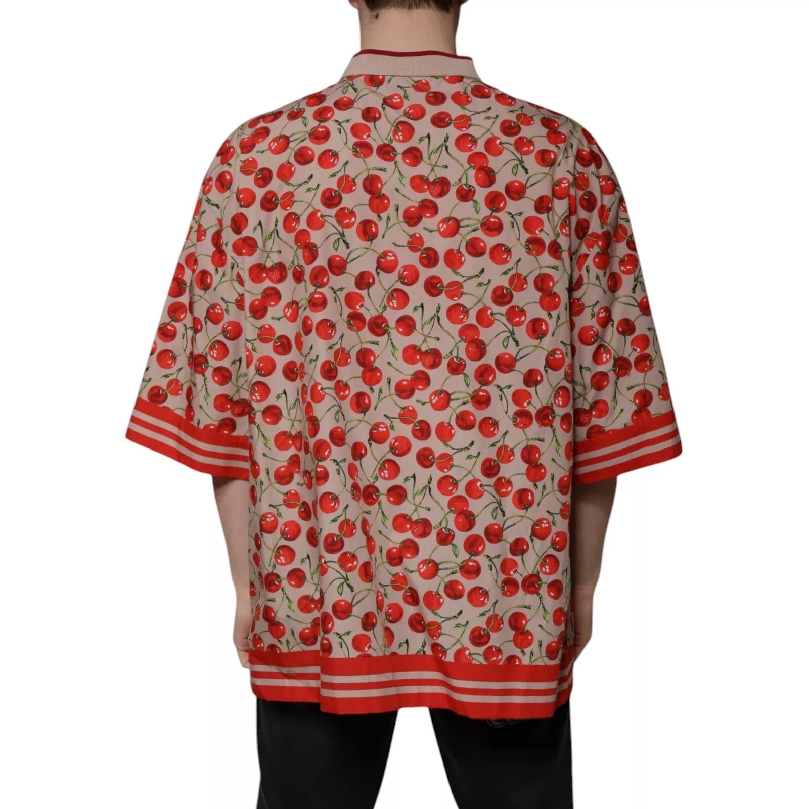 Dolce & Gabbana Beige Körsbärsfärgad Nylonknappad Casual Skjorta