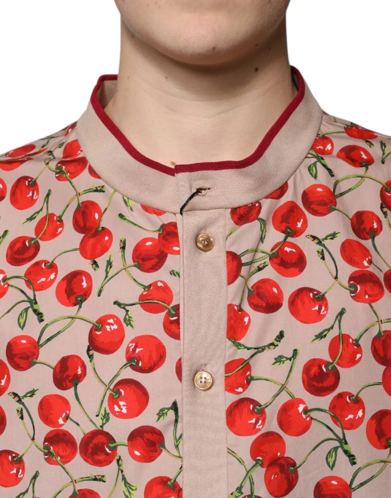 Dolce & Gabbana Beige Körsbärsfärgad Nylonknappad Casual Skjorta