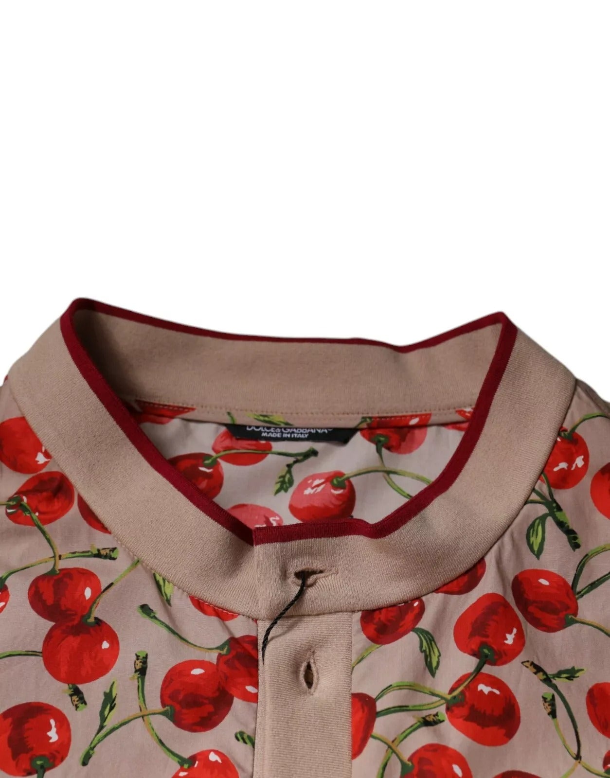 Dolce & Gabbana Beige Körsbärsfärgad Nylonknappad Casual Skjorta