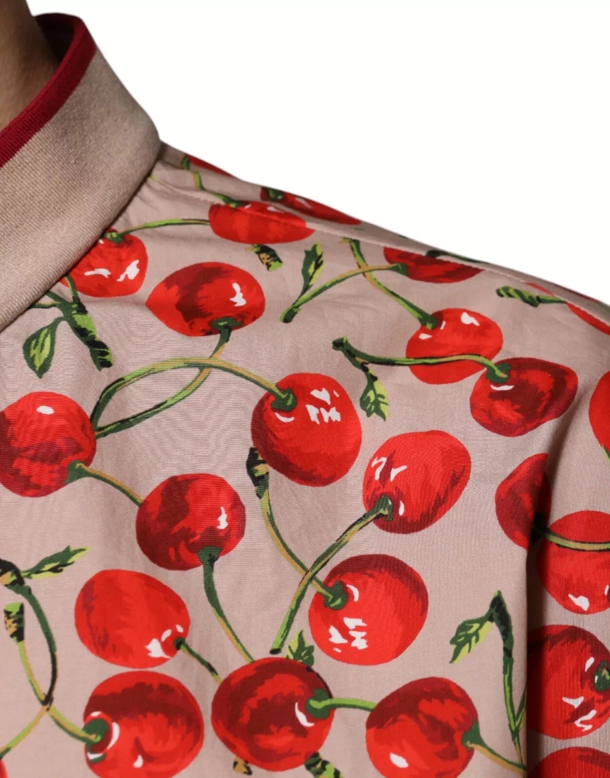 Dolce & Gabbana Beige Körsbärsfärgad Nylonknappad Casual Skjorta