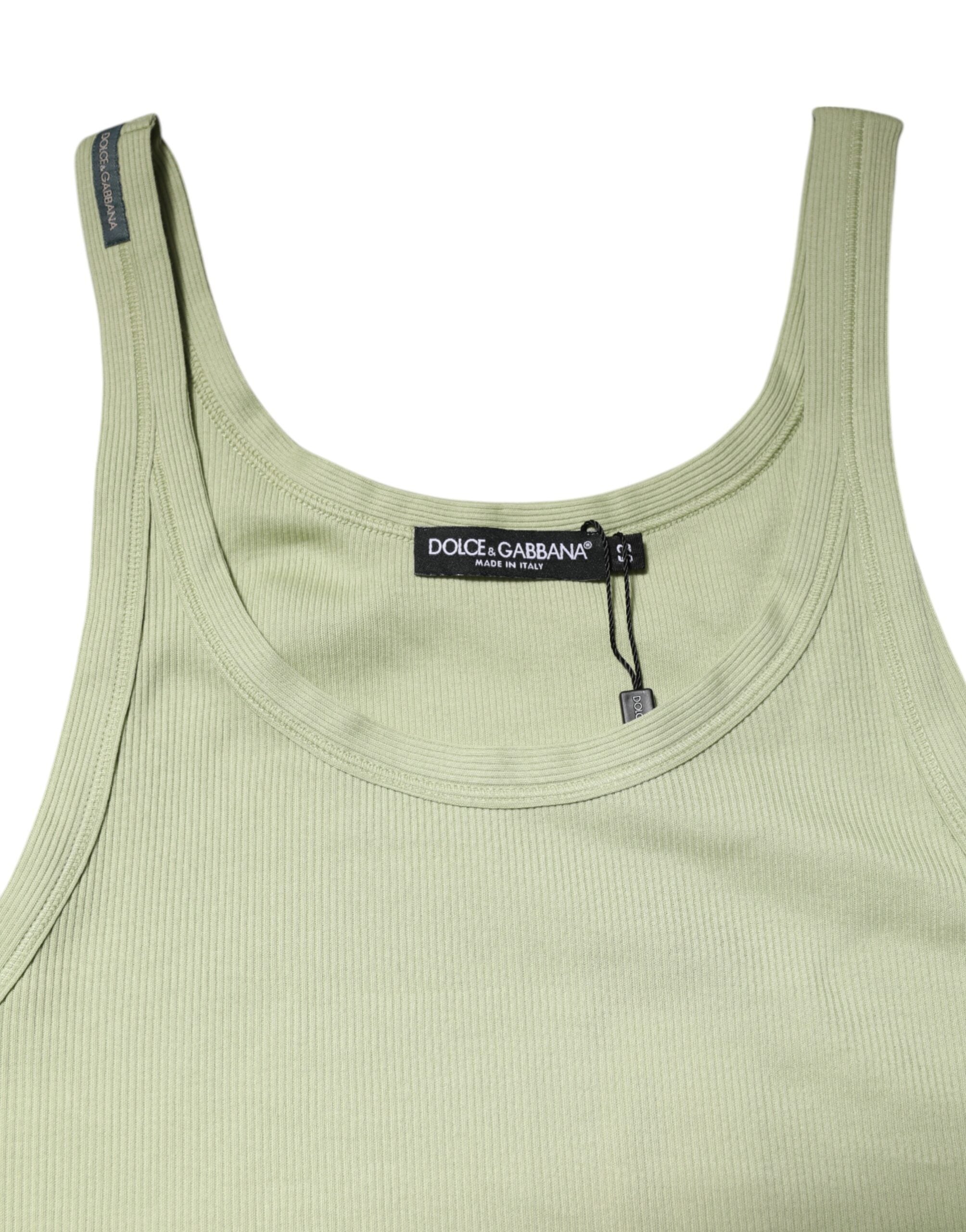 Dolce & Gabbana Ljusgrön Linne Ärmlös Herr T-shirt
