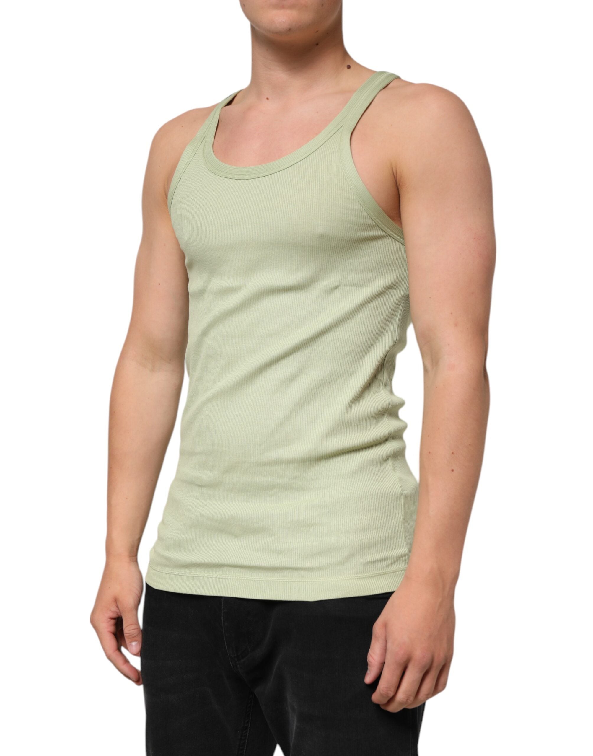 Dolce & Gabbana Ljusgrön Linne Ärmlös Herr T-shirt