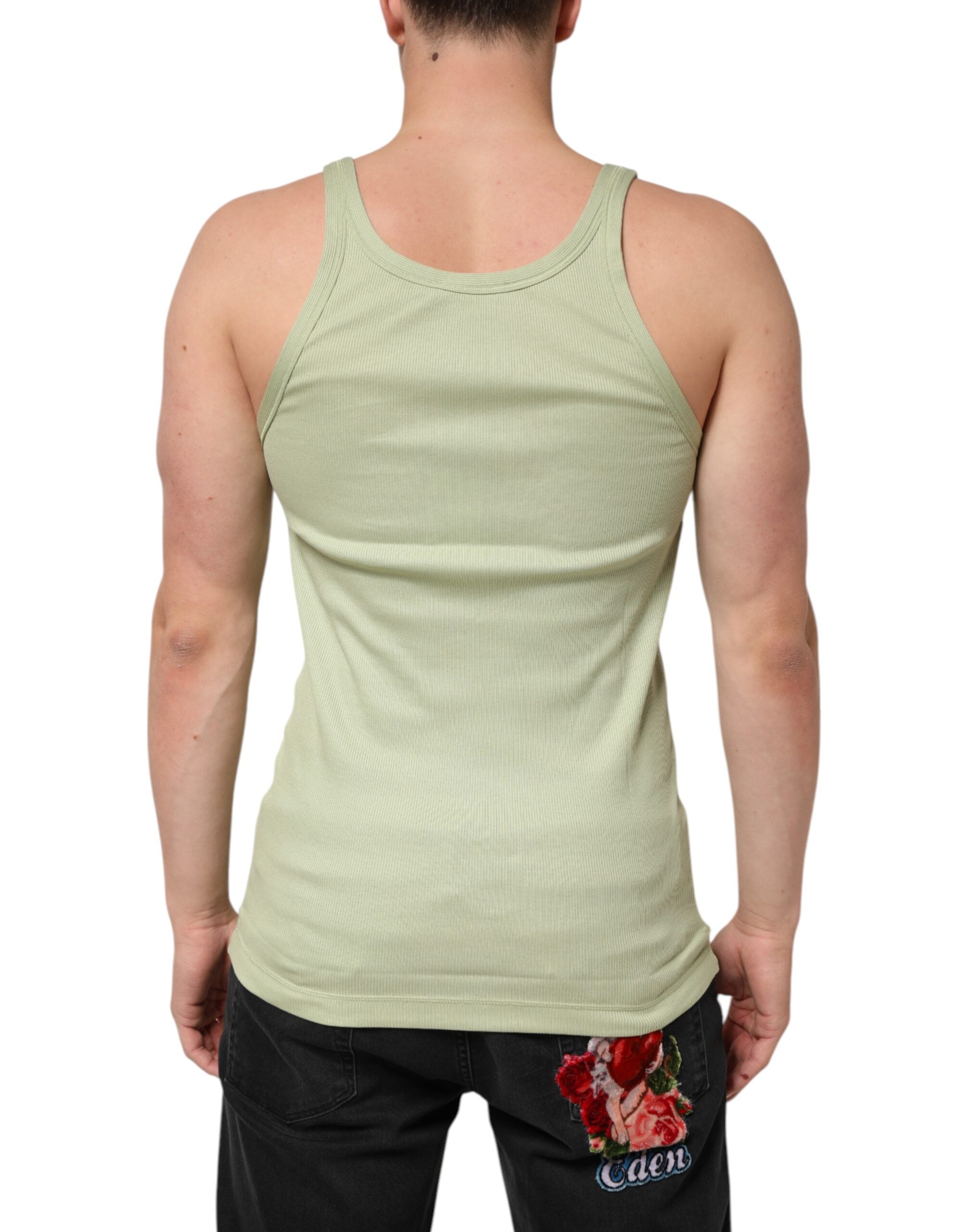 Dolce & Gabbana Ljusgrön Linne Ärmlös Herr T-shirt