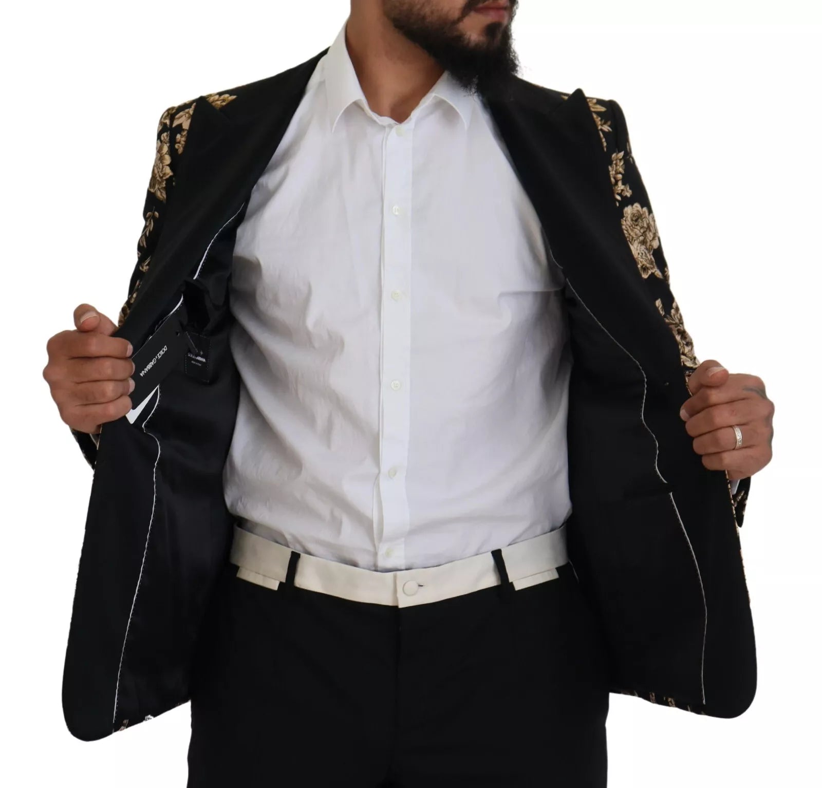 Dolce & Gabbana Guldsvart Blommig Broderad Kavaj