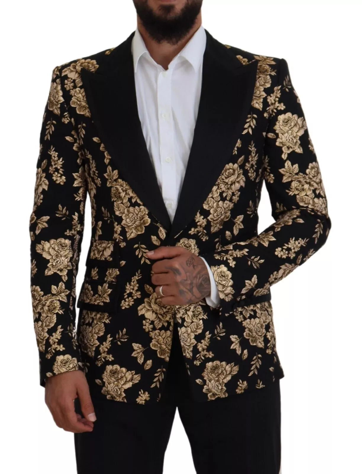 Dolce & Gabbana Guldsvart Blommig Broderad Kavaj
