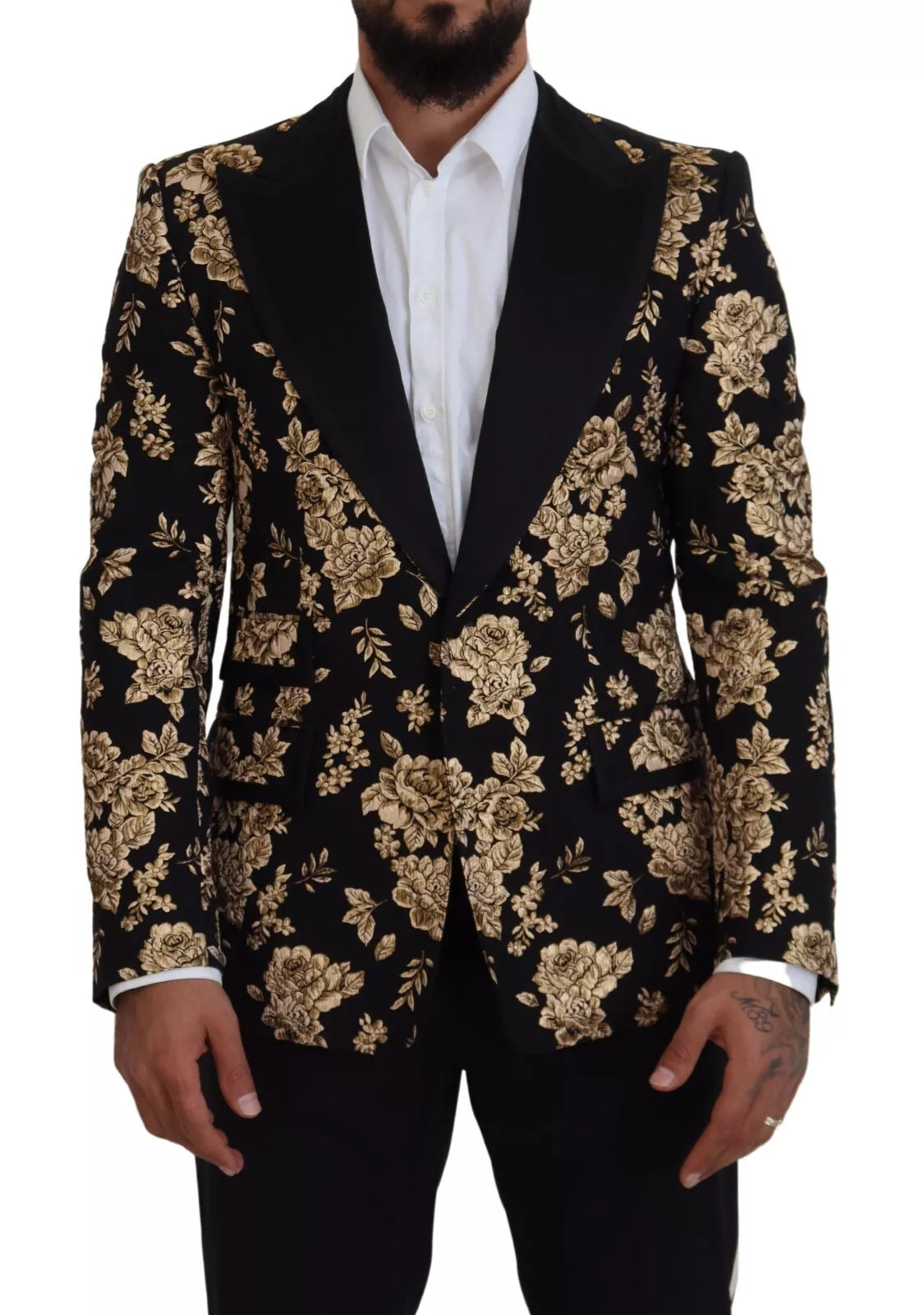 Dolce & Gabbana Guldsvart Blommig Broderad Kavaj