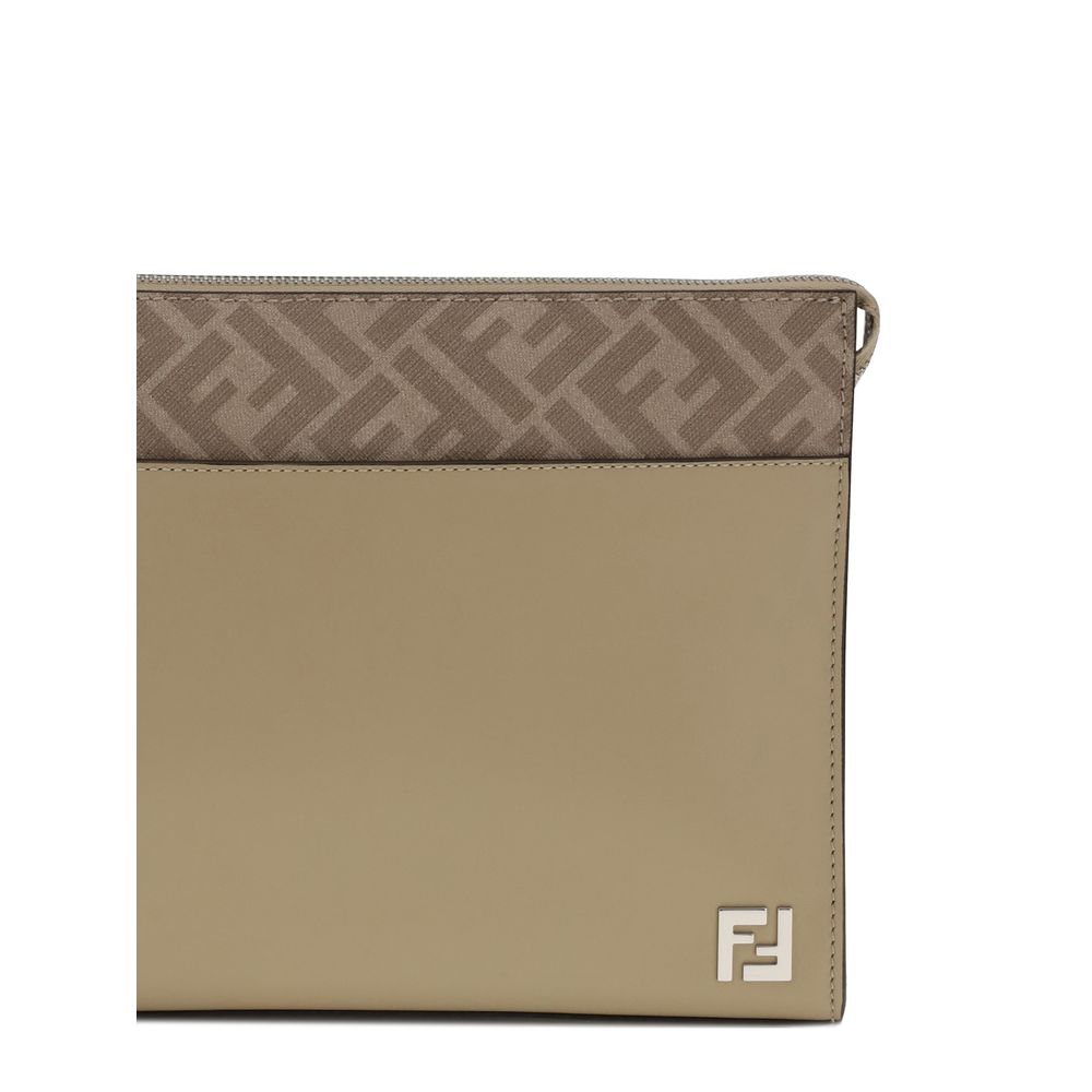 Fendi kuvertväska i läder och FF-canvas