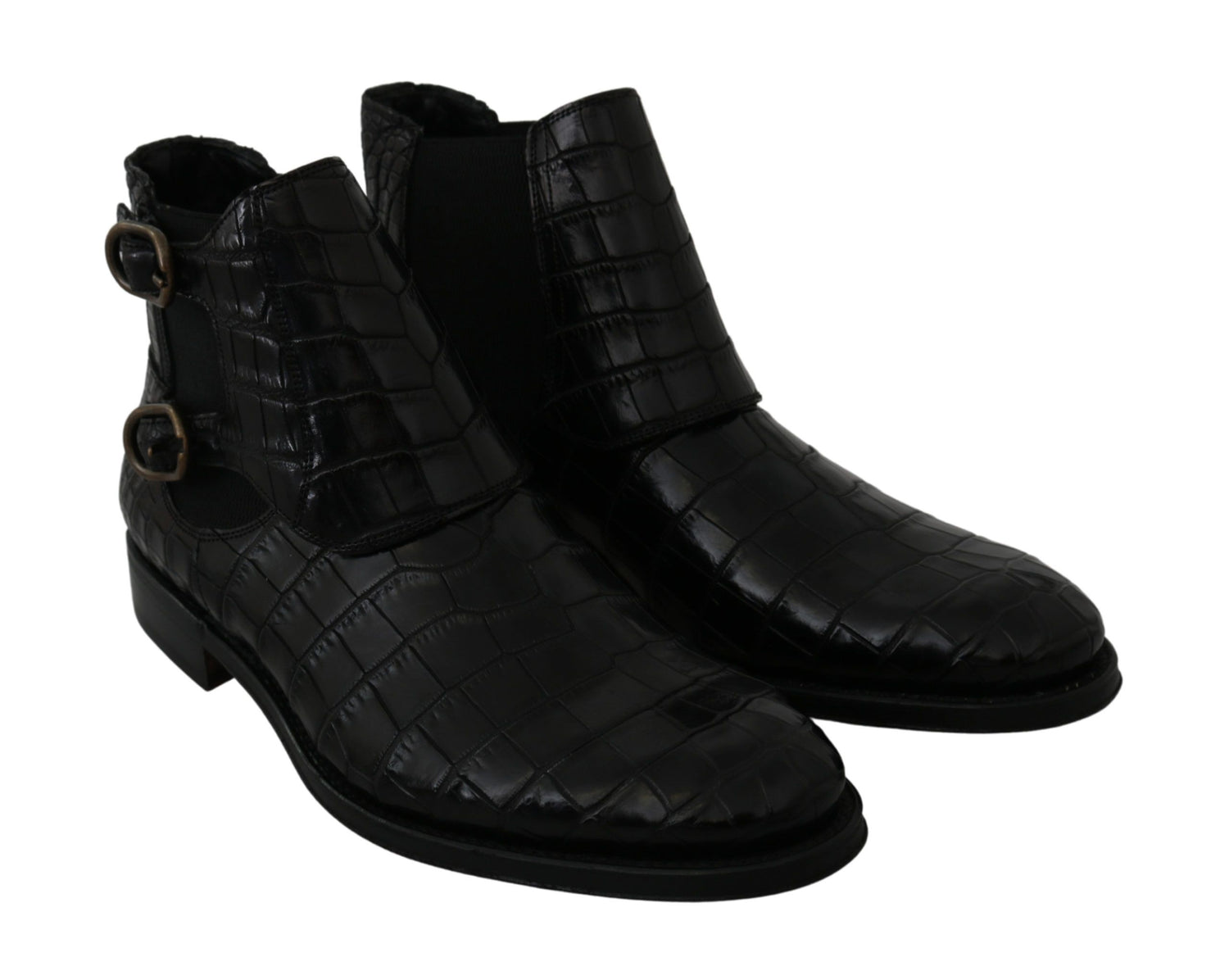 Dolce &amp;amp; Gabbana Svarta Derbystövlar i Krokodilskinn