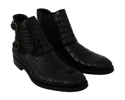 Dolce &amp;amp; Gabbana Svarta Derbystövlar i Krokodilskinn
