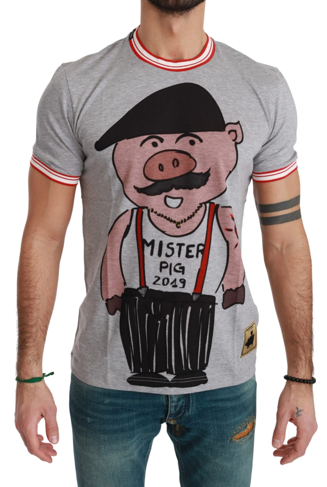 Dolce &amp;amp; Gabbana Grå bomullstopp 2019 Grisens år T-shirt
