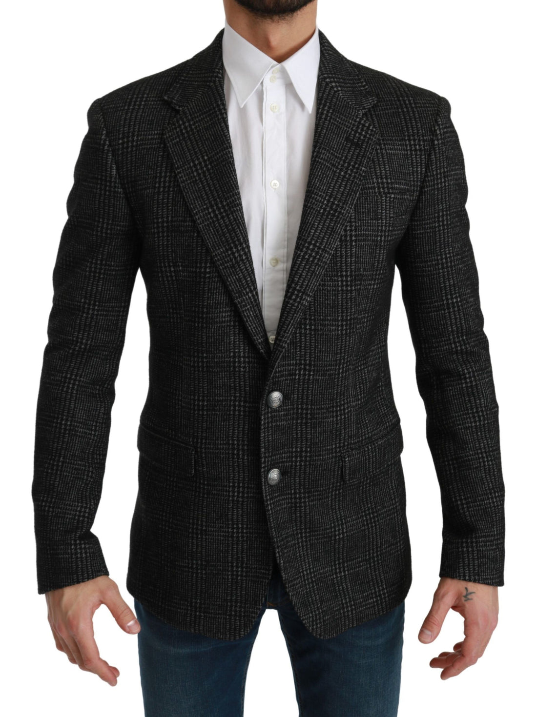 Dolce &amp;amp; Gabbana Grå Rutig Kavaj med Slim Fit
