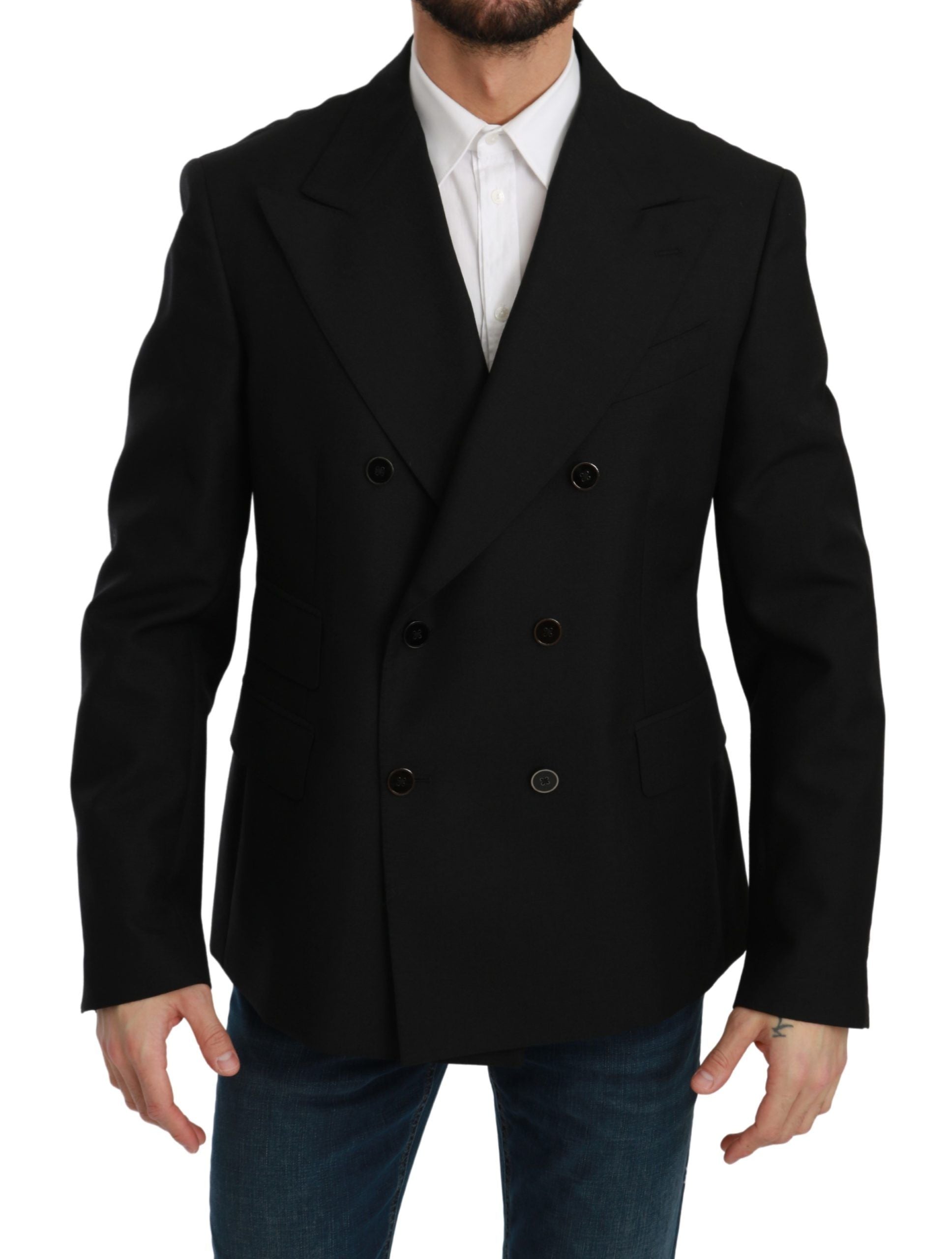 Dolce &amp;amp; Gabbana Svart Slim Fit Jacka Kappa Ullkavaj