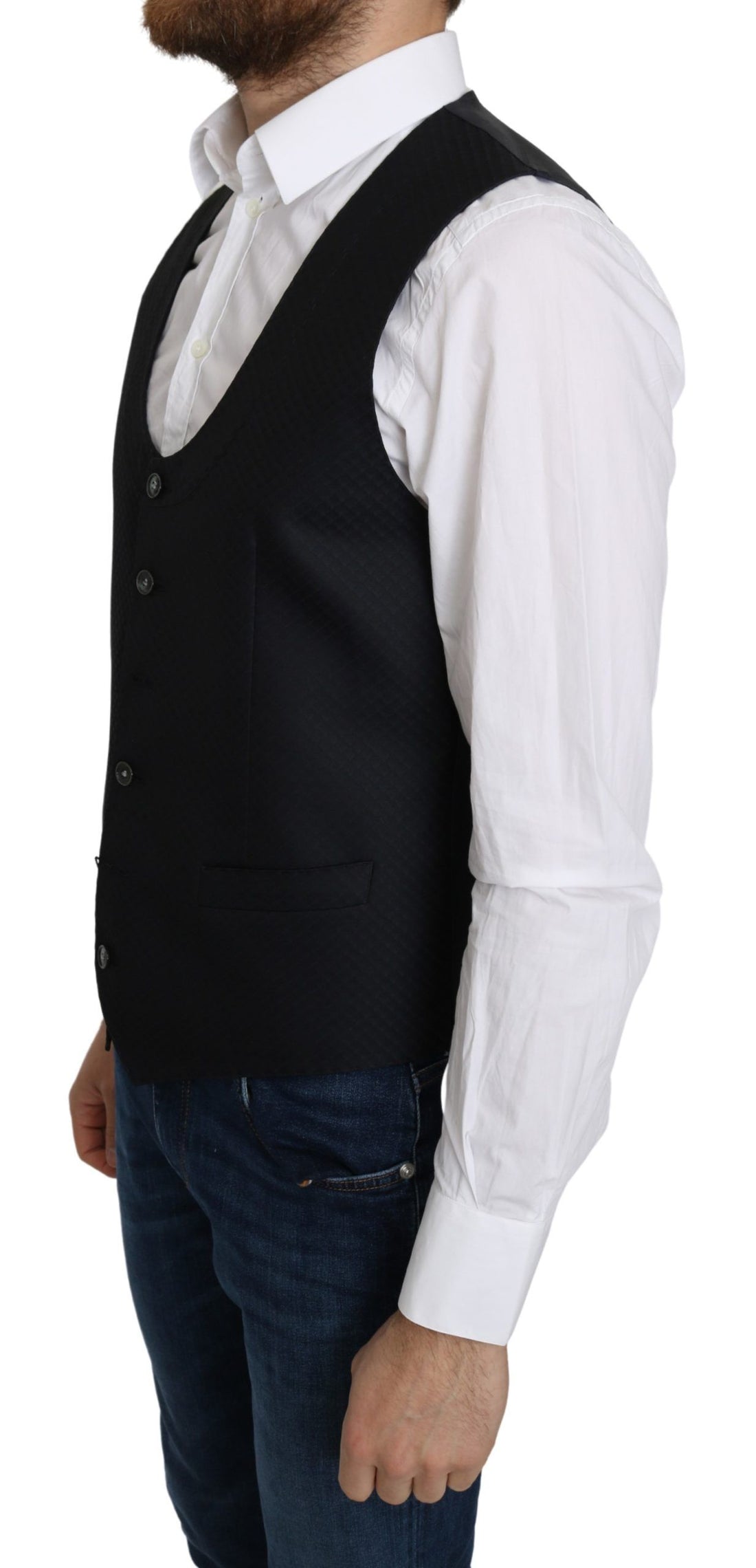 Dolce &amp;amp; Gabbana Blå Siden Romb Mönstrad Formell Kappa Väst