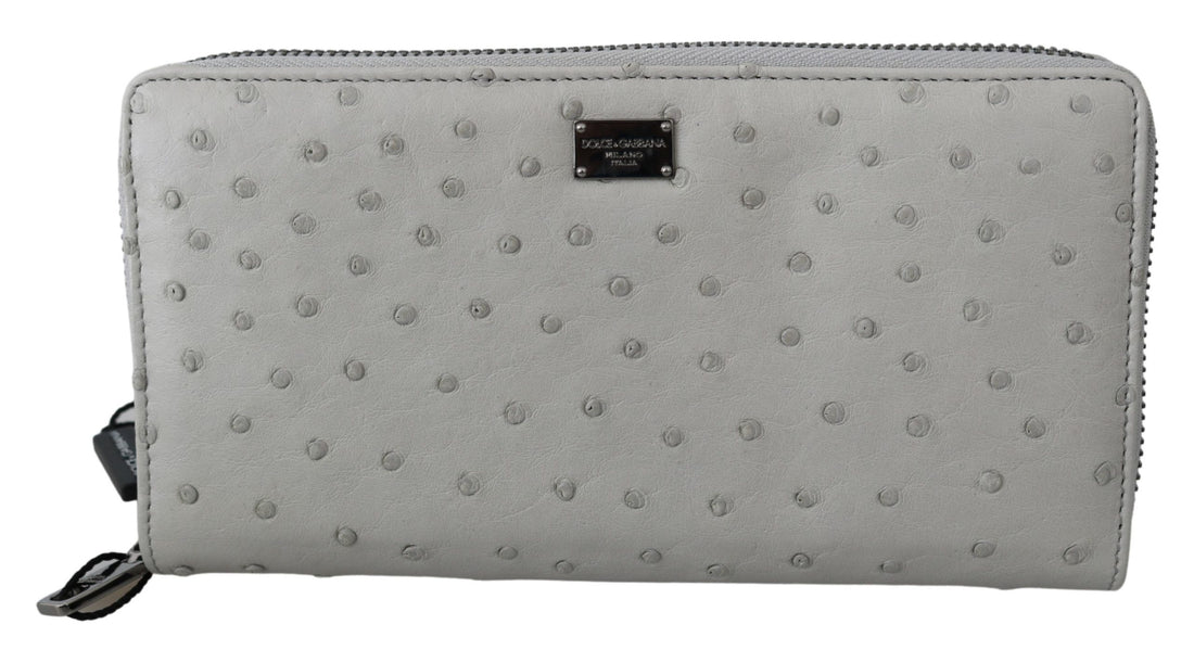 Dolce &amp;amp; Gabbana Vitt Strutsläder Continental Herr Clutch Plånbok
