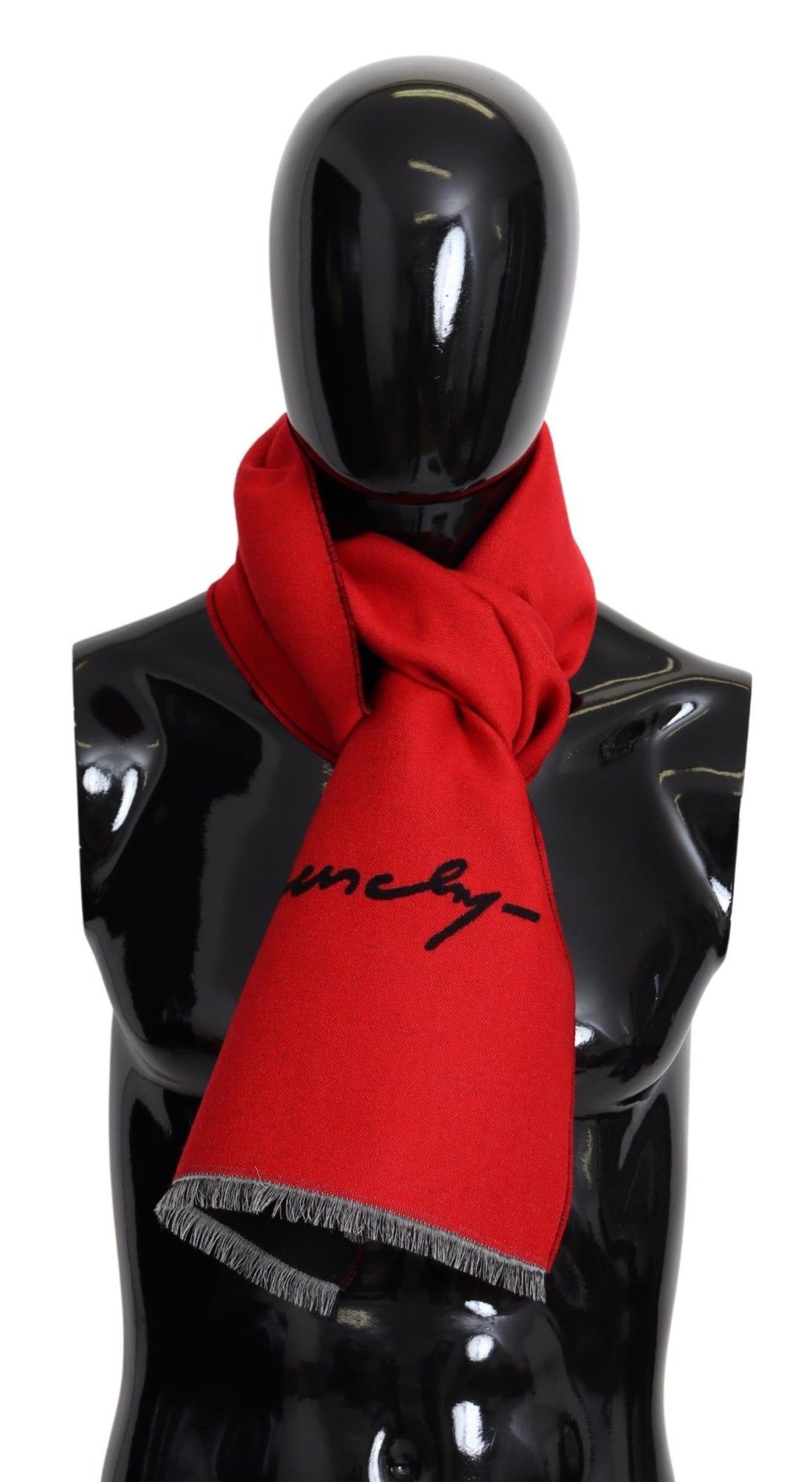 Givenchy Röd Svart Ull Unisex Vinter Varm Halsduk Omlottsjal