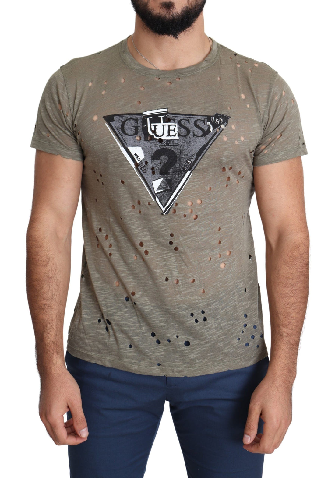 Guess Brun Bomull Stretchig Logotyptryck Herr Casual Perforerad T-shirt