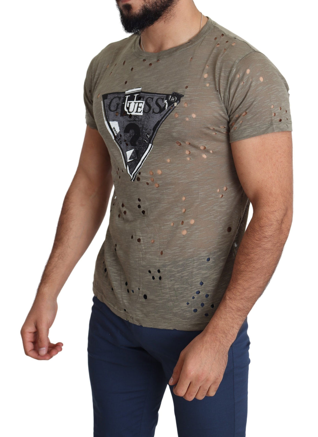 Guess Brun Bomull Stretchig Logotyptryck Herr Casual Perforerad T-shirt