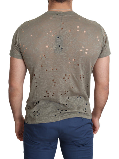 Guess Brun Bomull Stretchig Logotyptryck Herr Casual Perforerad T-shirt