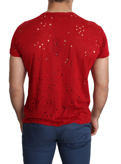 Guess Röd Bomullslogotyp Herr Avslappnad Topp Perforerad T-shirt