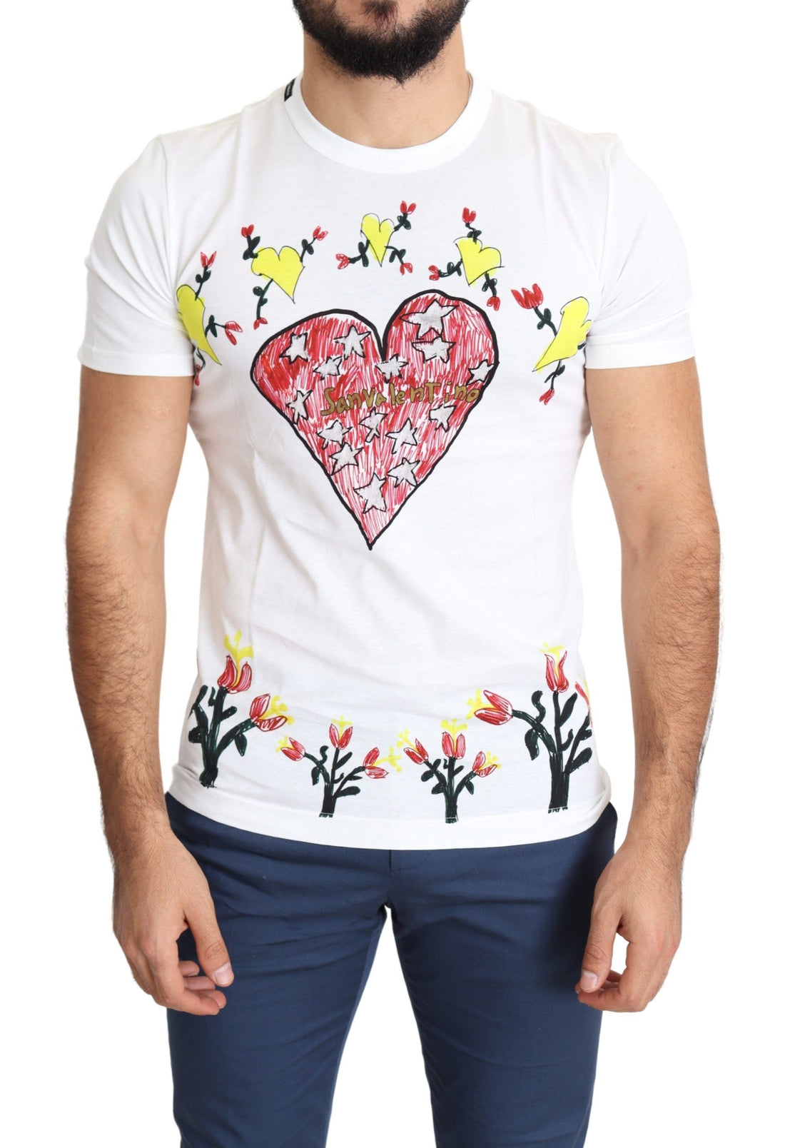 Dolce &amp;amp; Gabbana Vit Valentine-tryckt bomulls-t-shirt för män