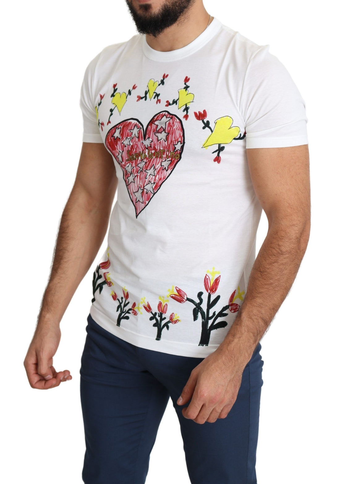 Dolce &amp;amp; Gabbana Vit Valentine-tryckt bomulls-t-shirt för män