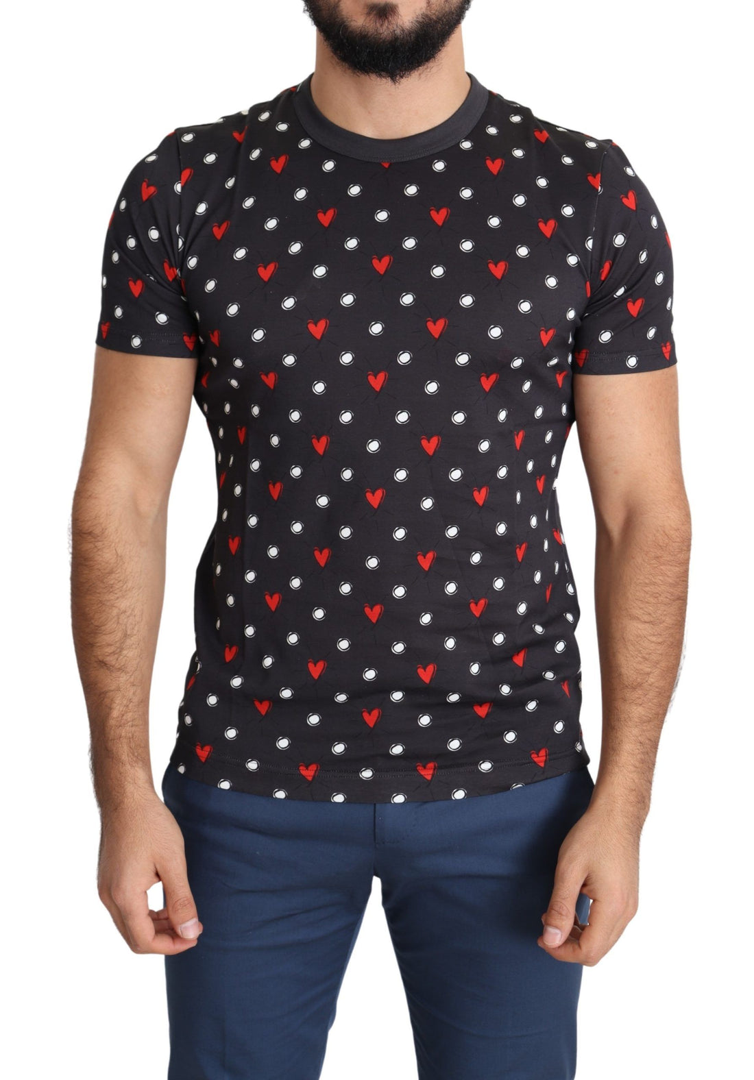 Dolce &amp;amp; Gabbana Mörkgrå Hjärttryckt Bomull Herr T-shirt