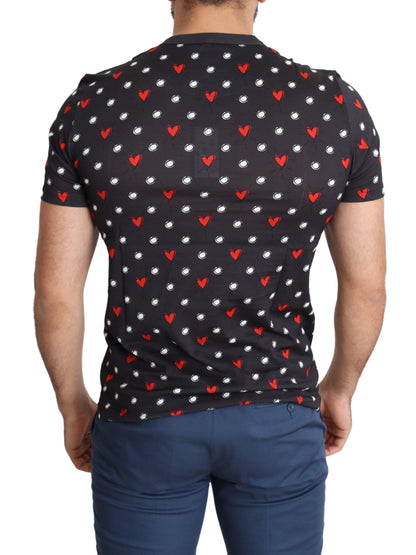 Dolce &amp;amp; Gabbana Mörkgrå Hjärttryckt Bomull Herr T-shirt